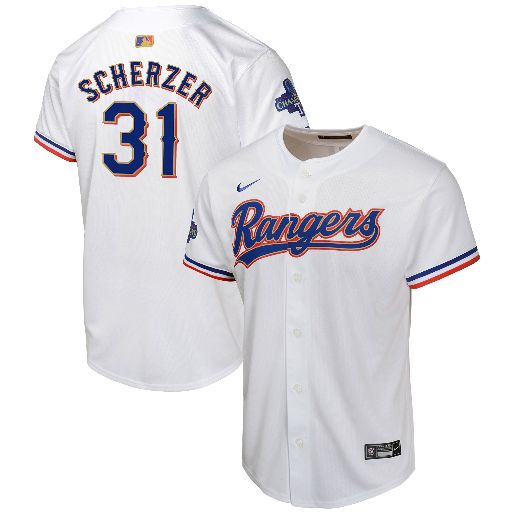 Max Scherzer Texas Rangers Youth 2024 Gold Collection Limited Player Jersey White