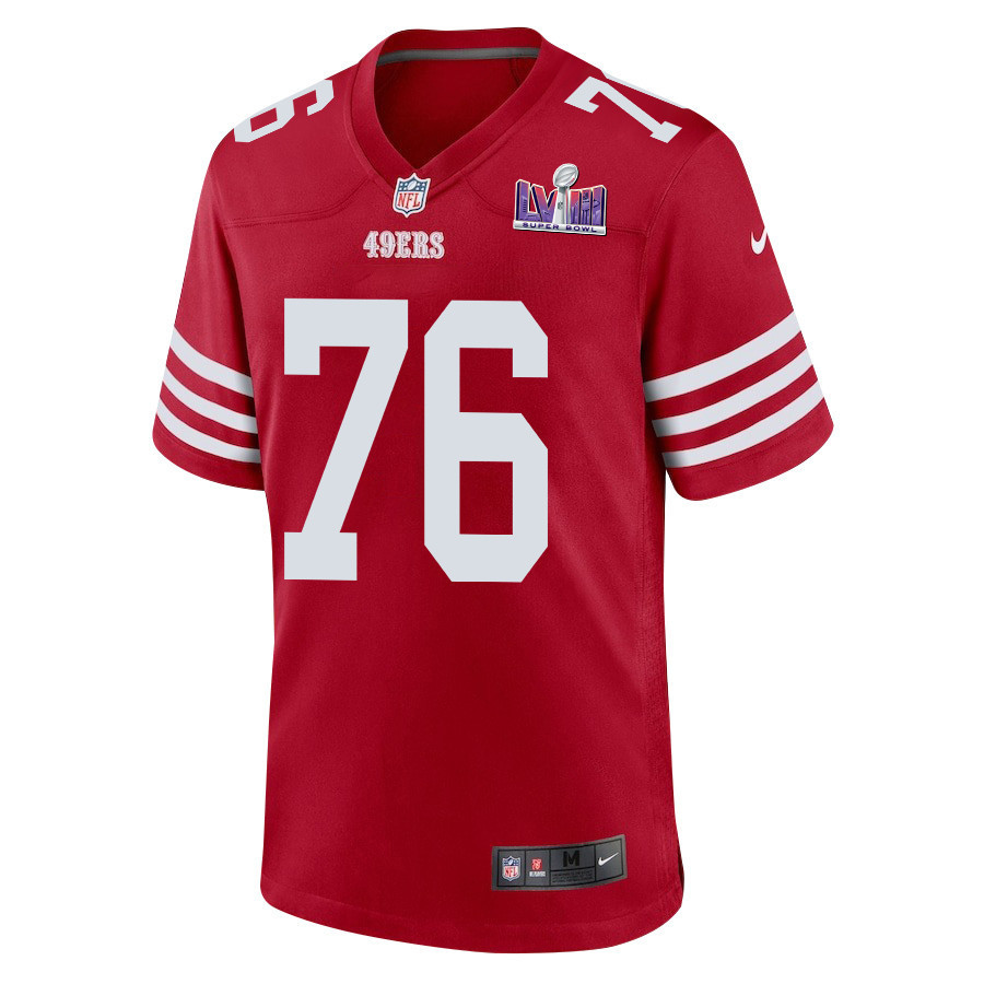 Jaylon Moore 76 San Francisco 49ers Super Bowl LVIII Patch Game Men Jersey - Scarlet