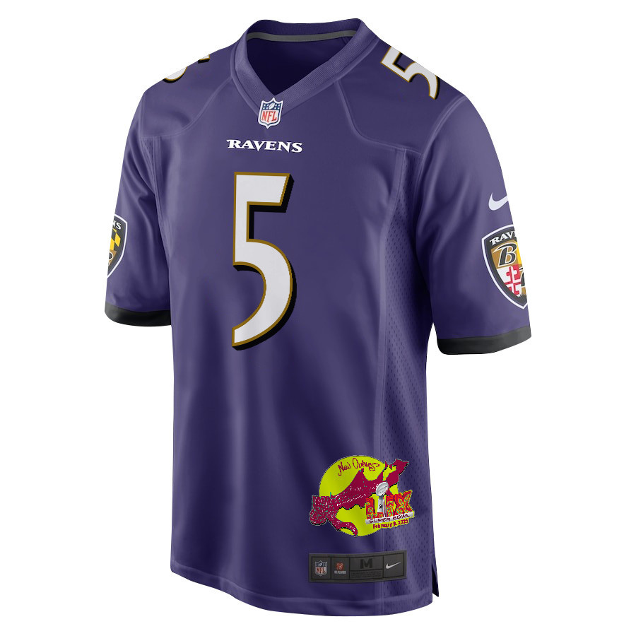 Jalyn Armour-Davis 5 Baltimore Ravens Super Bowl LIX New Orleans Patch Game Men Jersey - Purple