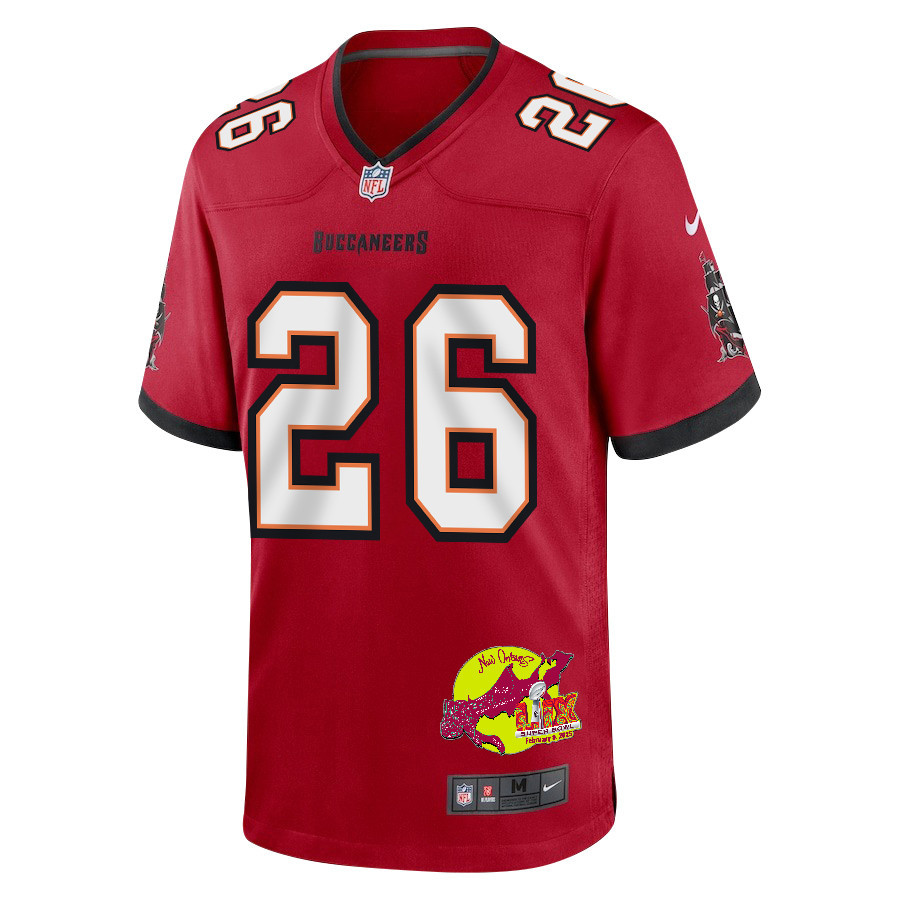 Kaevon Merriweather 26 Tampa Bay Buccaneers Super Bowl LIX New Orleans Patch Game Men Jersey - Red