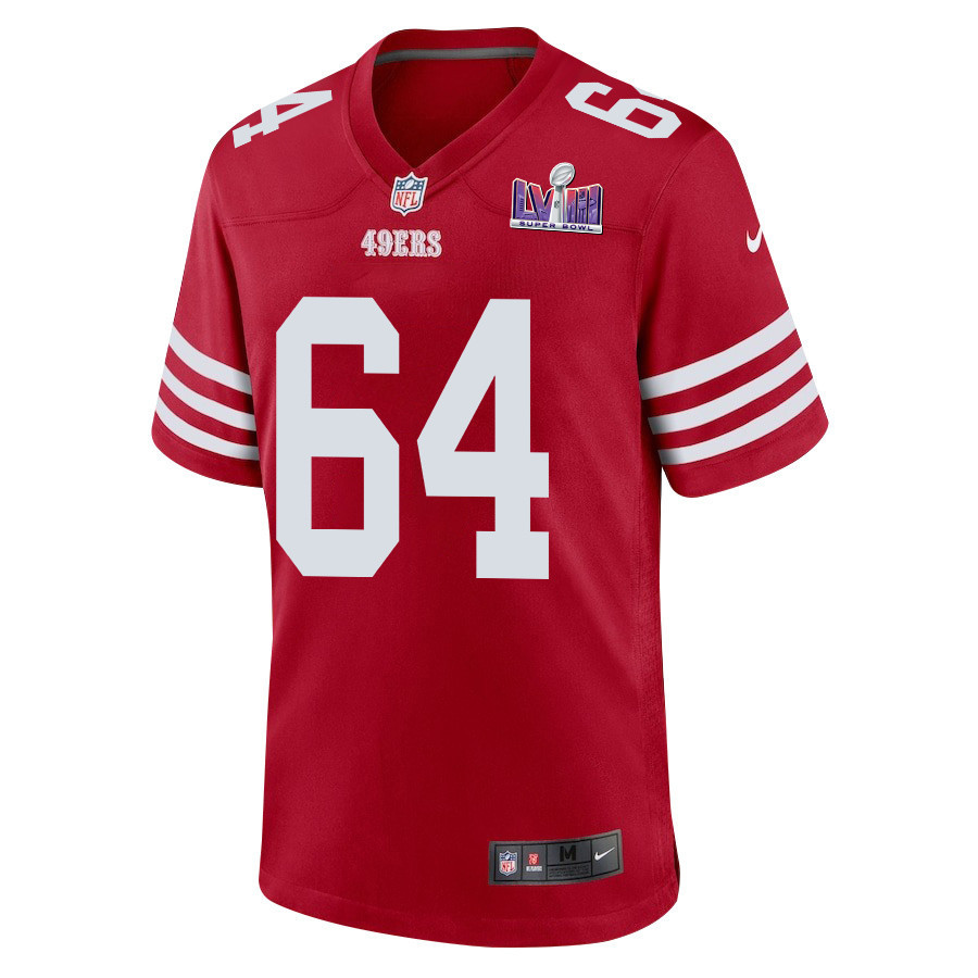 Jake Brendel 64 San Francisco 49ers Super Bowl LVIII Patch Game Men Jersey - Scarlet