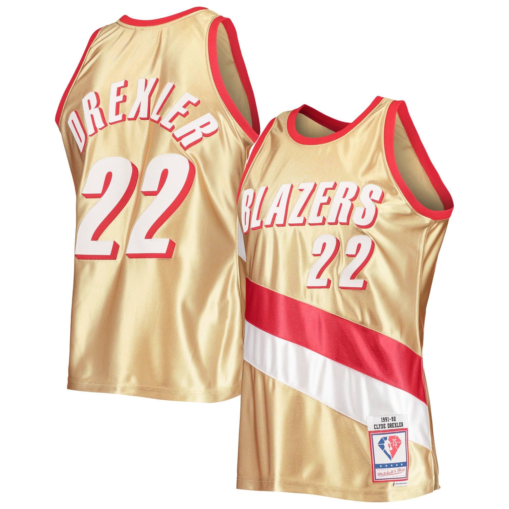 Clyde Drexler Portland Trail Blazers Mitchell & Ness 75th Anniversary 1991\/92 Hardwood Classics Swingman Jersey - Gold