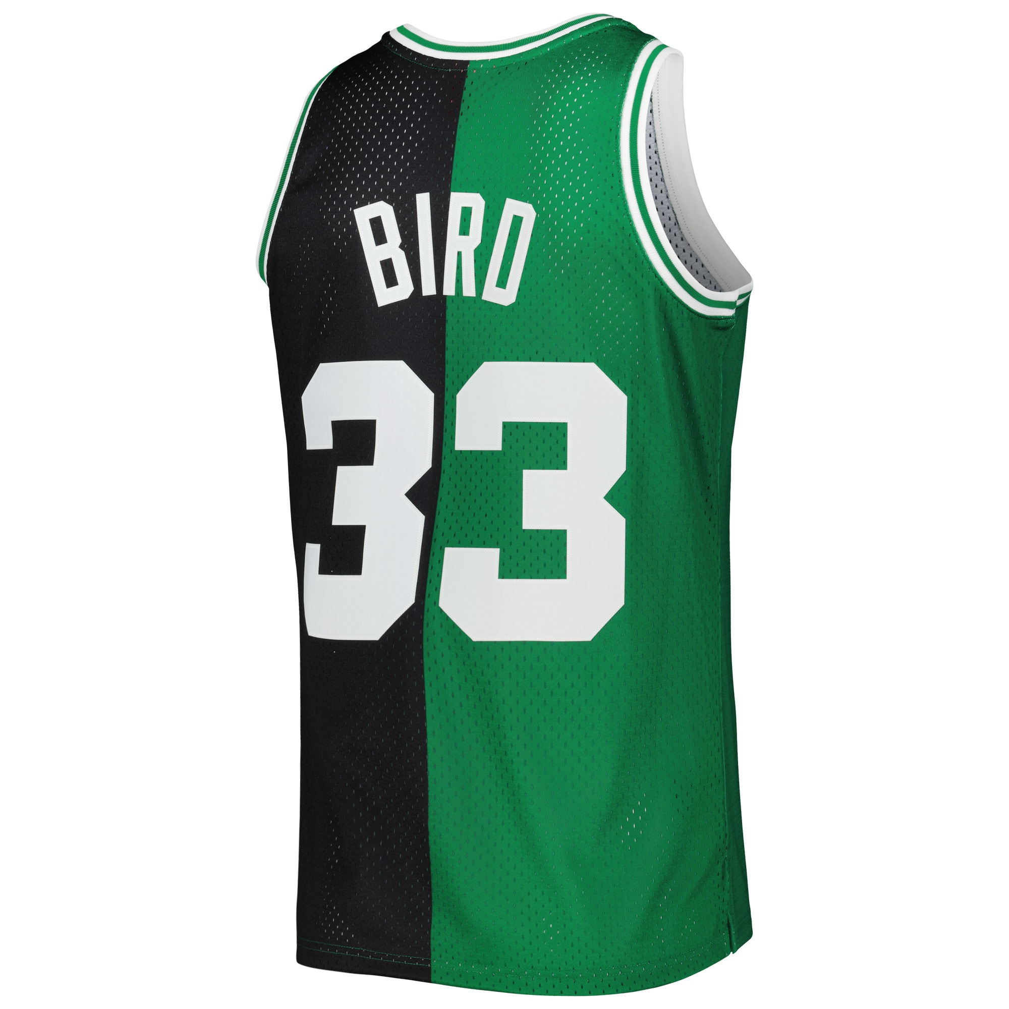 Larry Bird Boston Celtics Mitchell & Ness Hardwood Classics 1985\/86 Split Swingman Jersey - Black\/Kelly Green