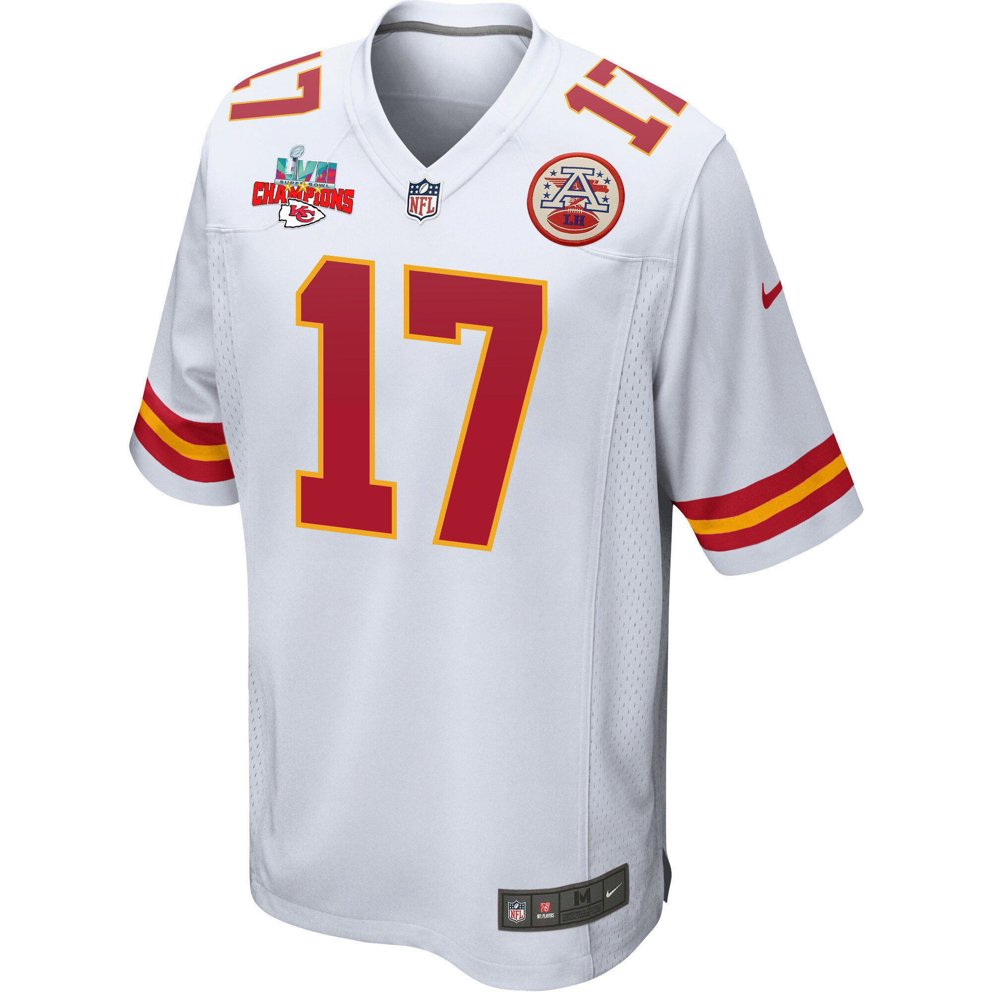 Mecole Hardman 17 Kansas City Chiefs Super Bowl LVII Champions 3 Stars Men Game Jersey - White