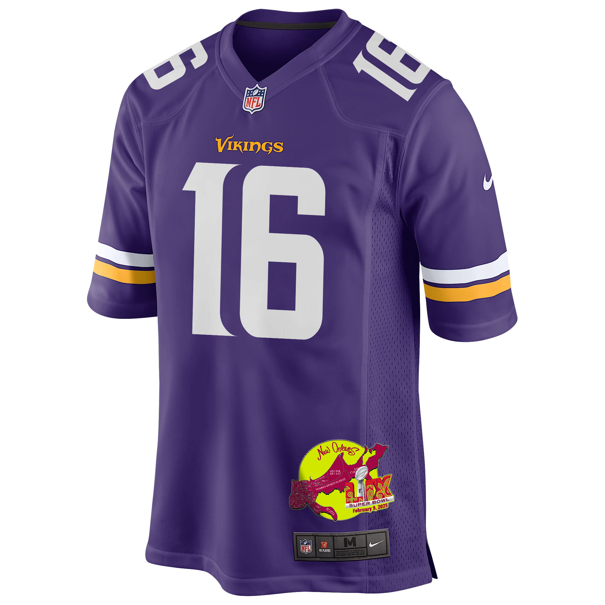 Will Reichard 16 Minnesota Vikings Super Bowl LIX New Orleans Patch Game Men Jersey - Purple