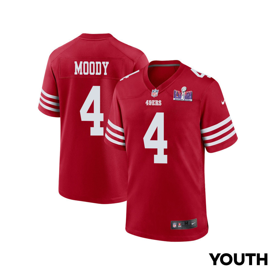 Jake Moody 4 San Francisco 49ers Super Bowl LVIII Patch Game YOUTH Jersey - Scarlet