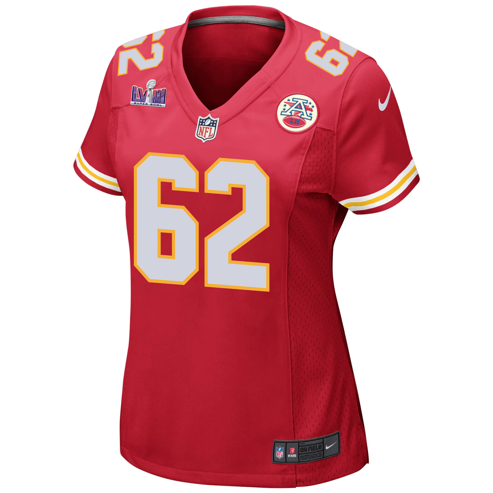Joe Thuney 62 Kansas City Chiefs Super Bowl LVIII Patch Game Women Jersey - Red