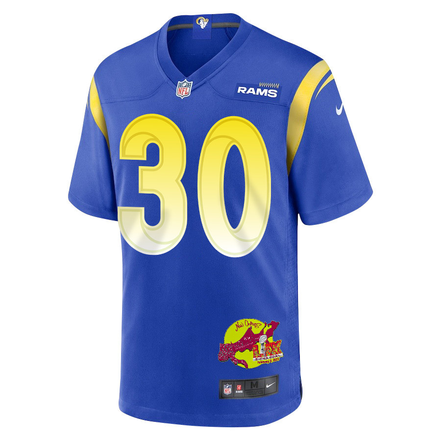 Josh Wallace 30 Los Angeles Rams Super Bowl LIX New Orleans Patch Game Men Jersey - Royal