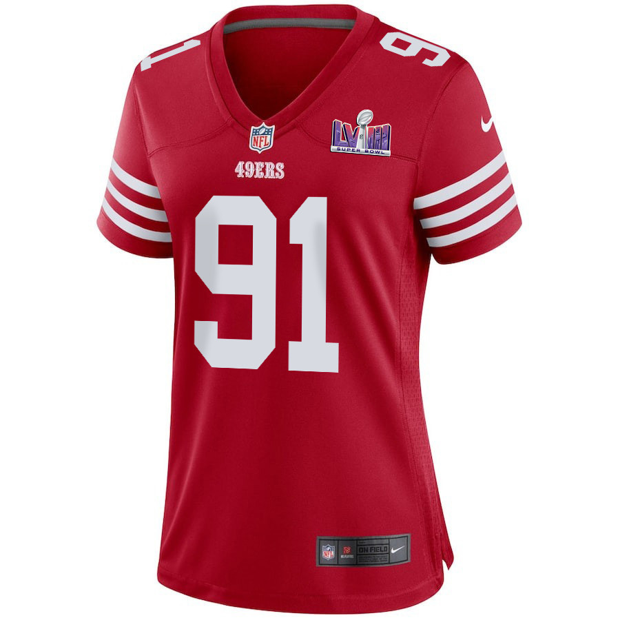 Arik Armstead 91 San Francisco 49ers Super Bowl LVIII Patch Game Women Jersey - Scarlet
