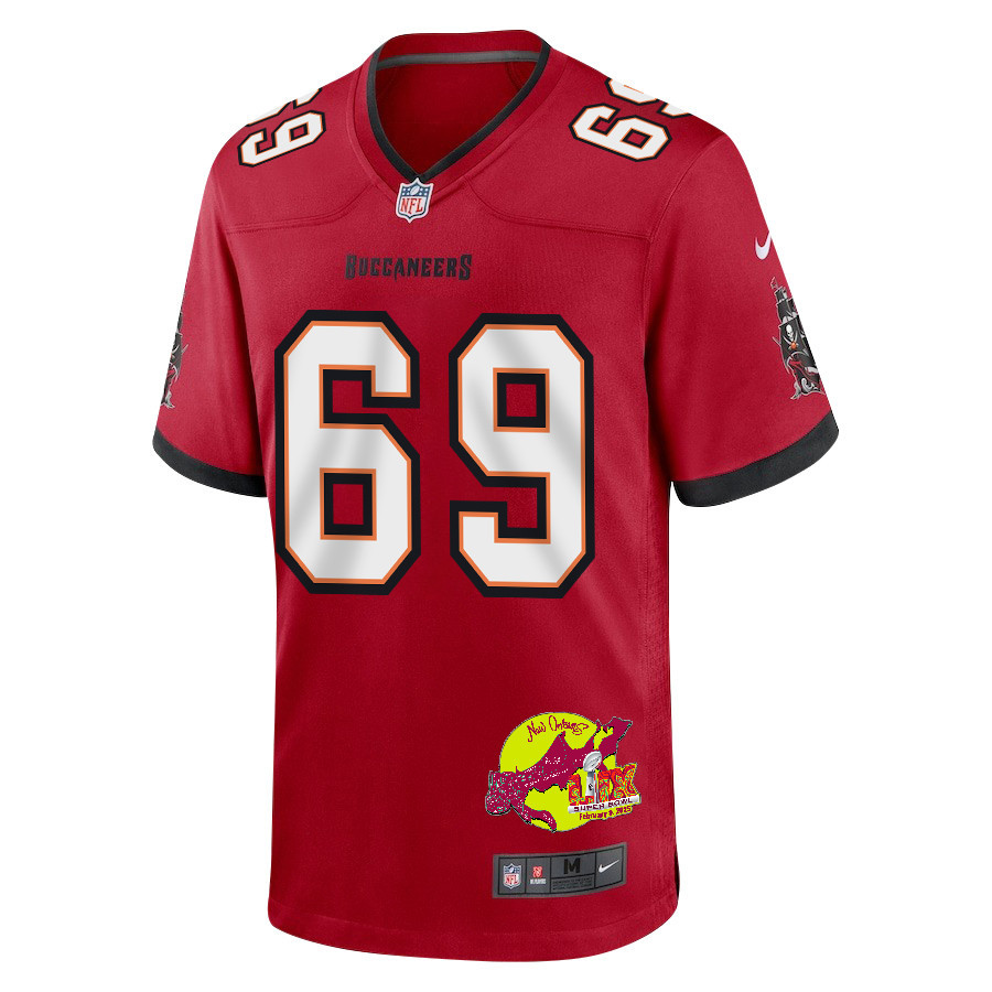 Cody Mauch 69 Tampa Bay Buccaneers Super Bowl LIX New Orleans Patch Game Men Jersey - Red