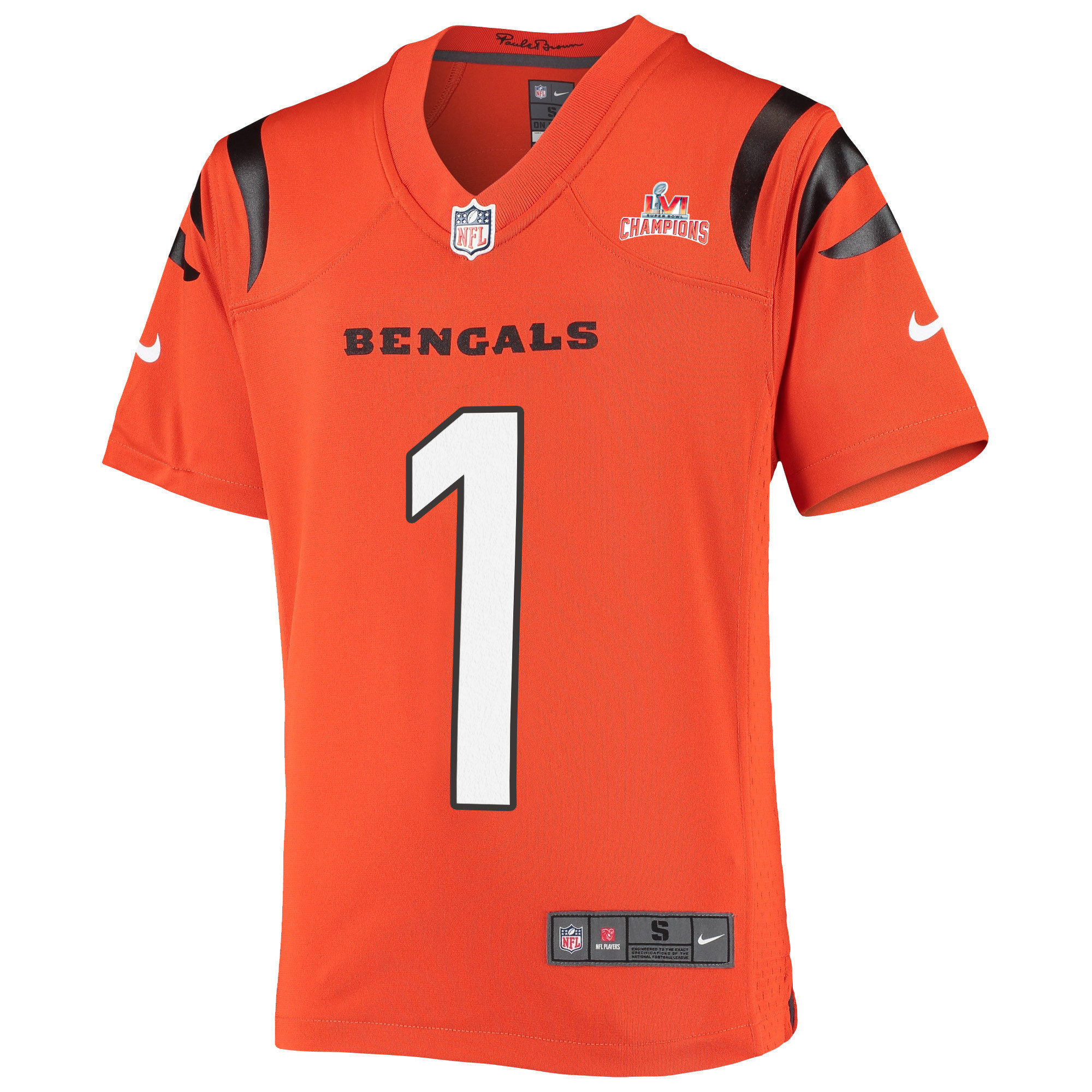 Super Bowl LVI Champions Cincinnati Bengals Ja'Marr Chase 1 Orange Youth's Jersey Jersey