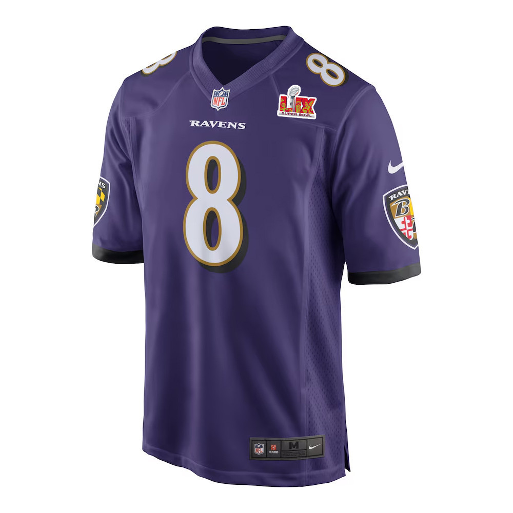 Lamar Jackson #8 Baltimore Ravens Super Bowl LIX Jersey - Men's - Purple