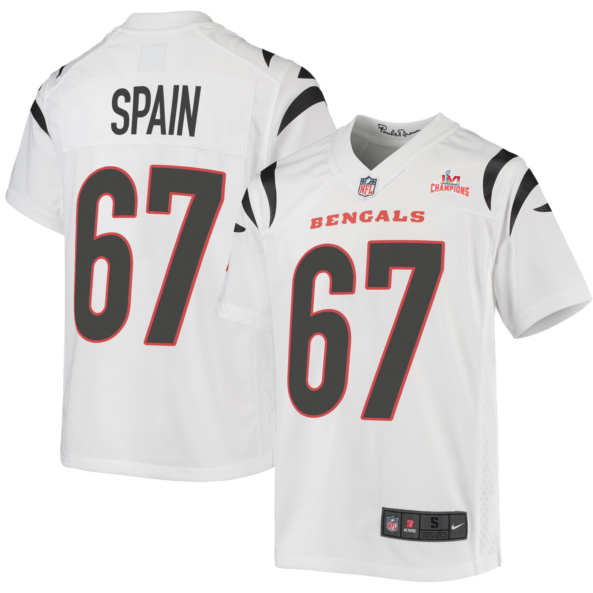 Super Bowl LVI Champions Cincinnati Bengals Quinton Spain 67 White Youth's Jersey Jersey