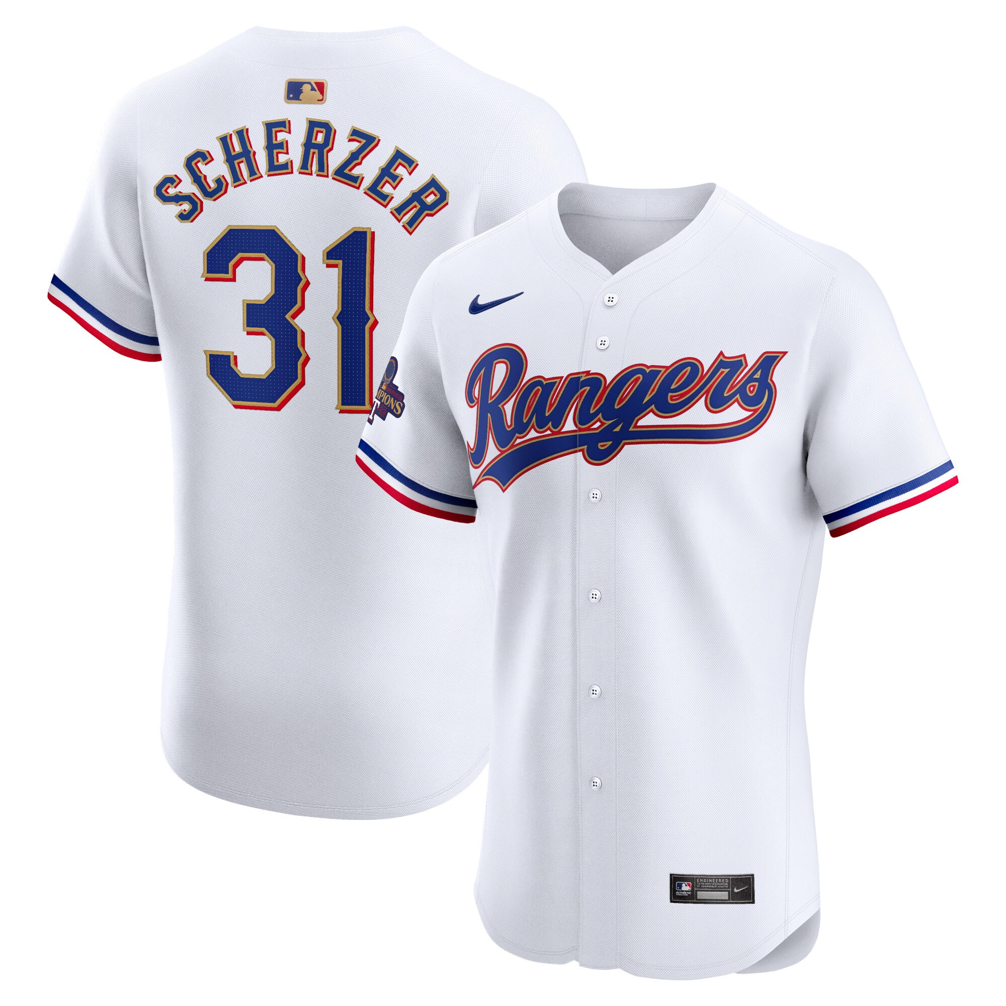 Max Scherzer Texas Rangers 2024 Gold Collection Elite Player Jersey White