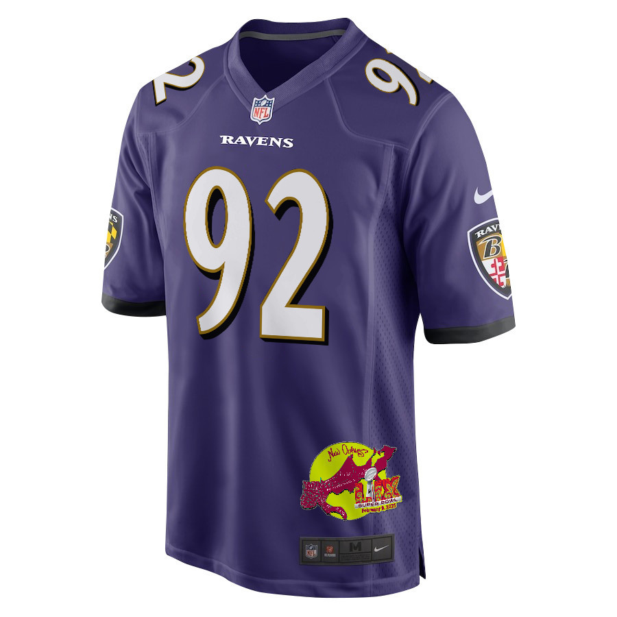 Nnamdi Madubuike 92 Baltimore Ravens Super Bowl LIX New Orleans Patch Game Men Jersey - Purple