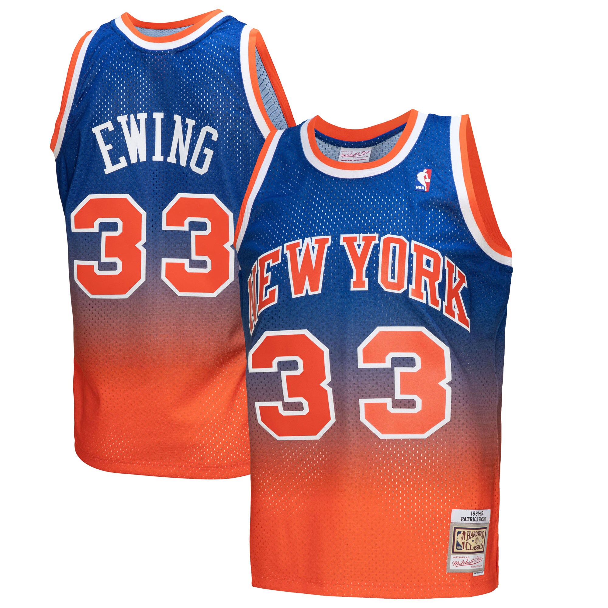 Patrick Ewing New York Knicks Mitchell & Ness 1991\/92 Hardwood Classics Fadeaway Swingman Player Jersey - Orange\/Royal