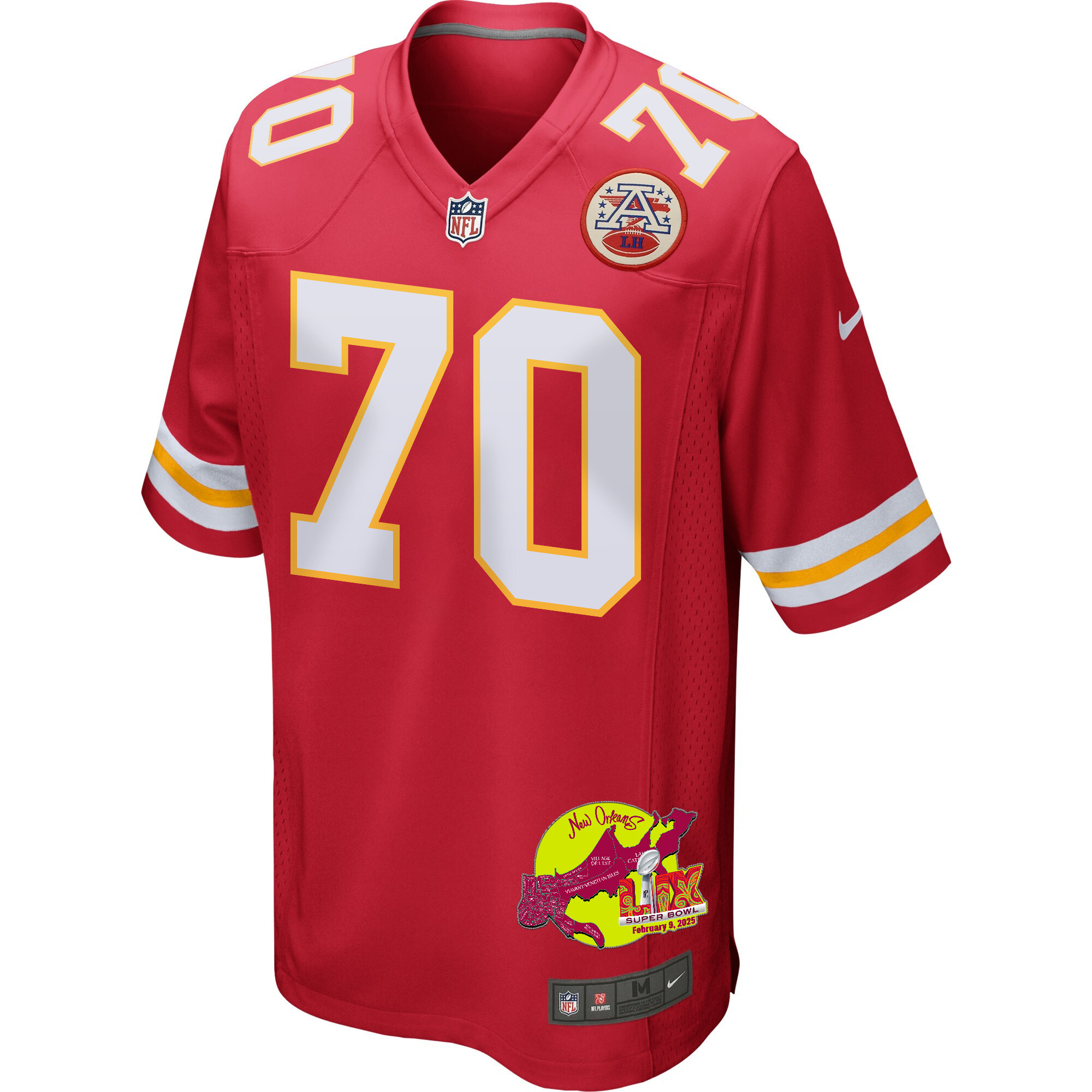 D.J. Humphries 70 Kansas City Chiefs Super Bowl LIX New Orleans Patch Game Men Jersey - Red