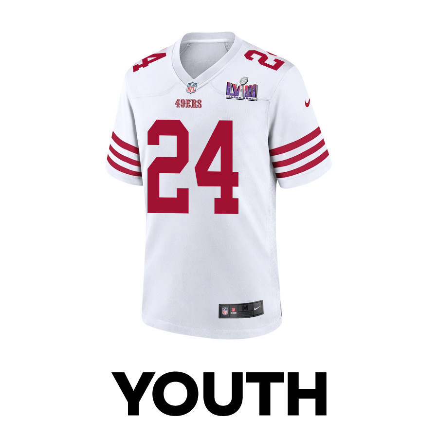 Jordan Mason 24 San Francisco 49ers Super Bowl LVIII Patch Game YOUTH Jersey - White