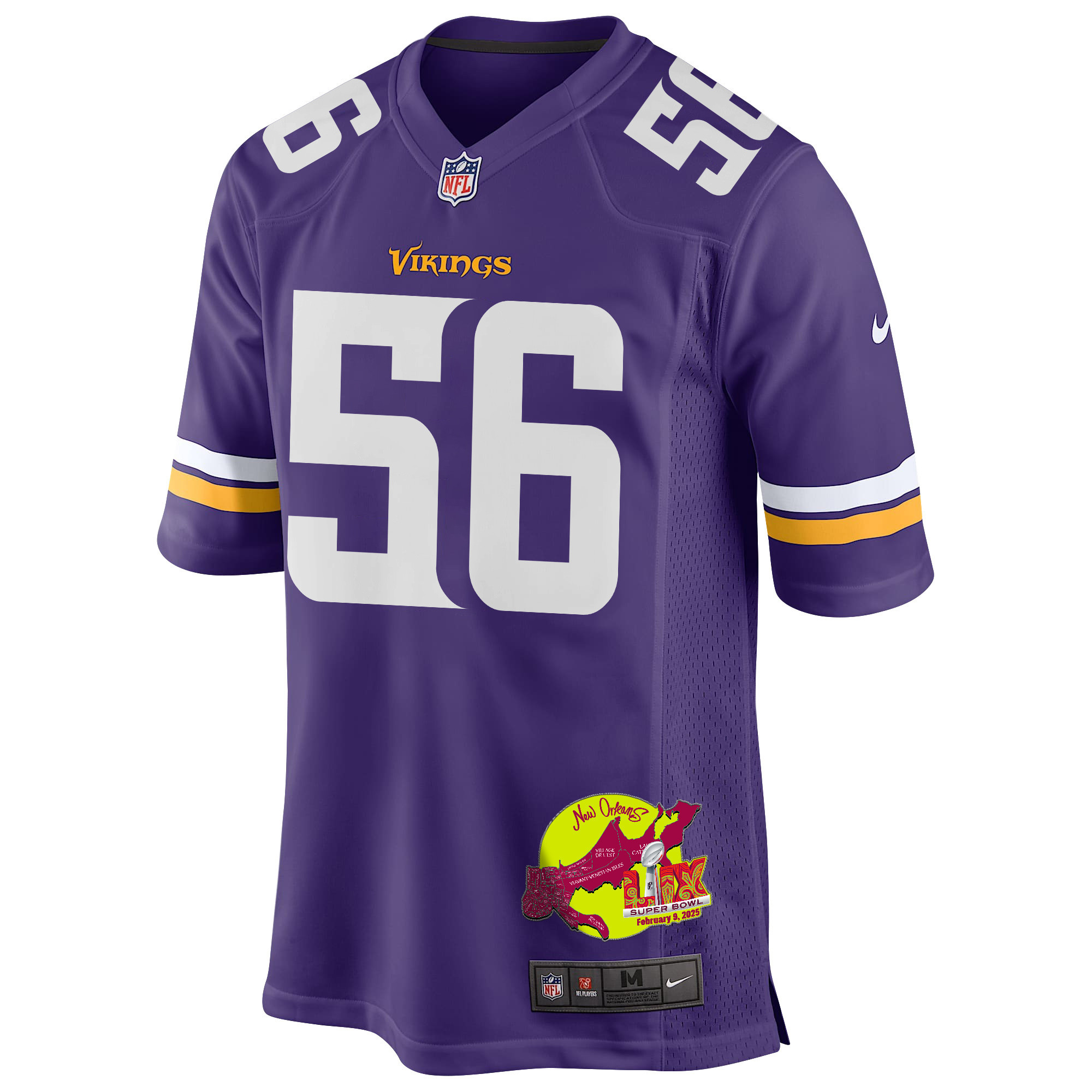 Garrett Bradbury 56 Minnesota Vikings Super Bowl LIX New Orleans Patch Game Men Jersey - Purple