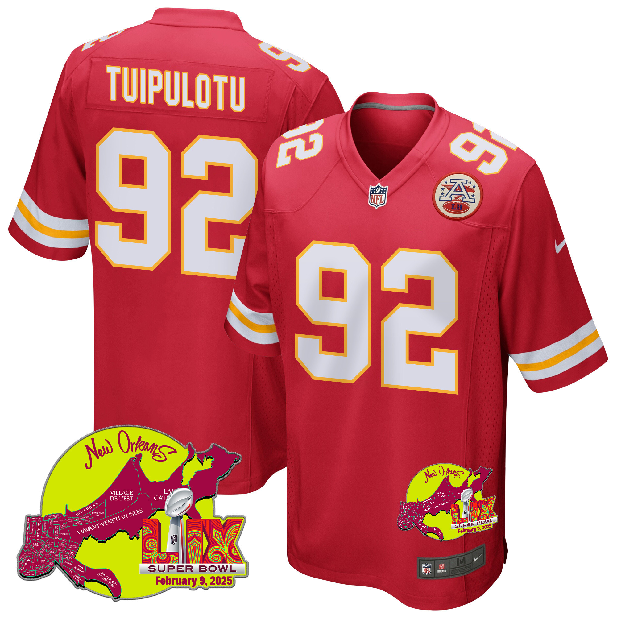 Marlon Tuipulotu 92 Kansas City Chiefs Super Bowl LIX New Orleans Patch Game Men Jersey - Red