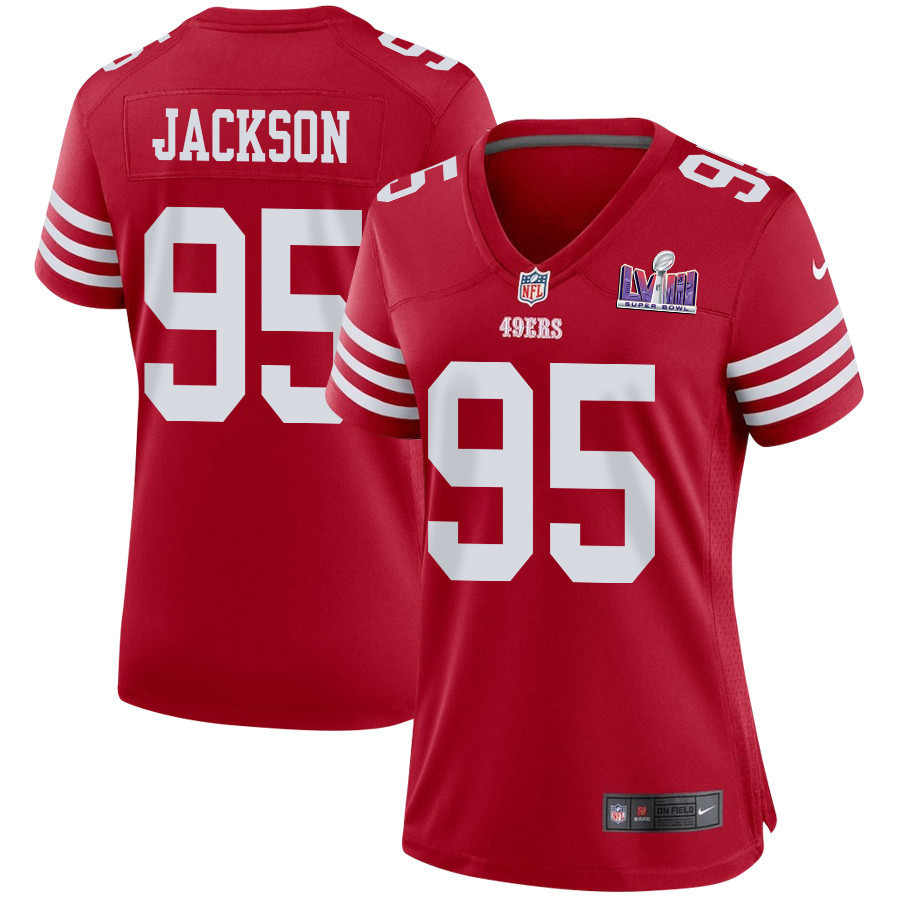 Drake Jackson 95 San Francisco 49ers Super Bowl LVIII Patch Game Women Jersey - Scarlet