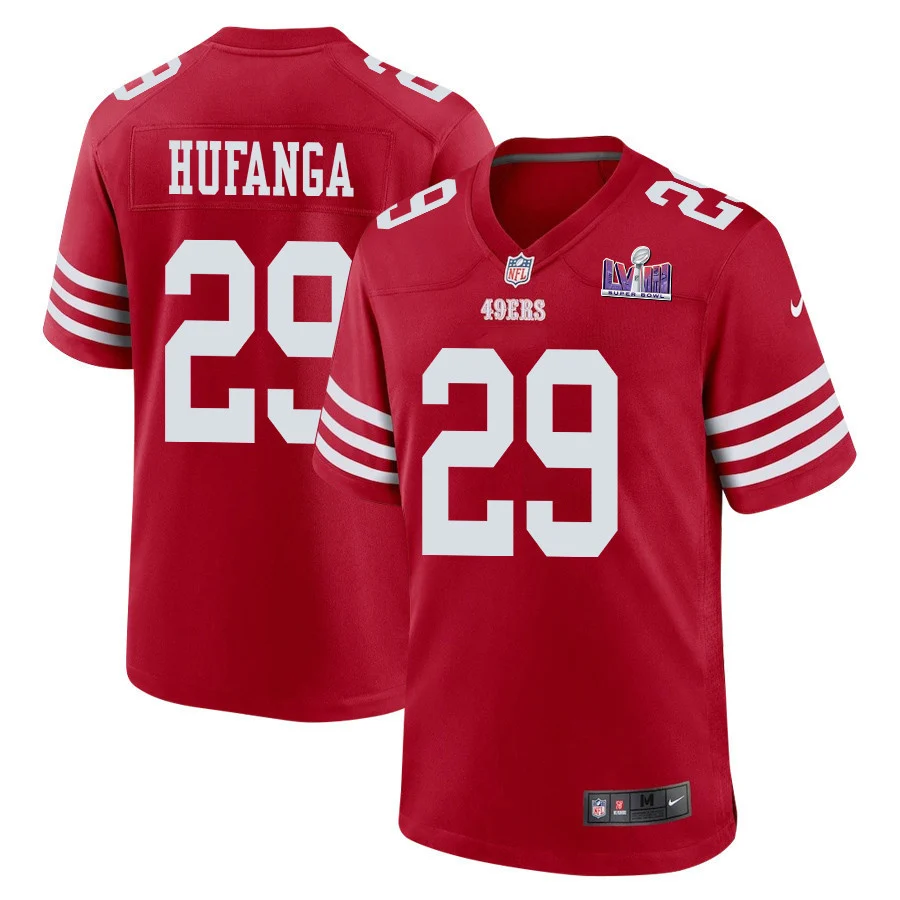 Talanoa Hufanga 29 San Francisco 49ers Super Bowl LVIII Patch Game Men Jersey - Scarlet