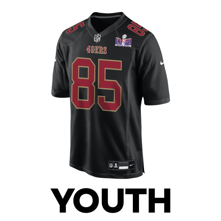 George Kittle 85 San Francisco 49ers Super Bowl LVIII Patch Fashion Game YOUTH Jersey - Carbon Black