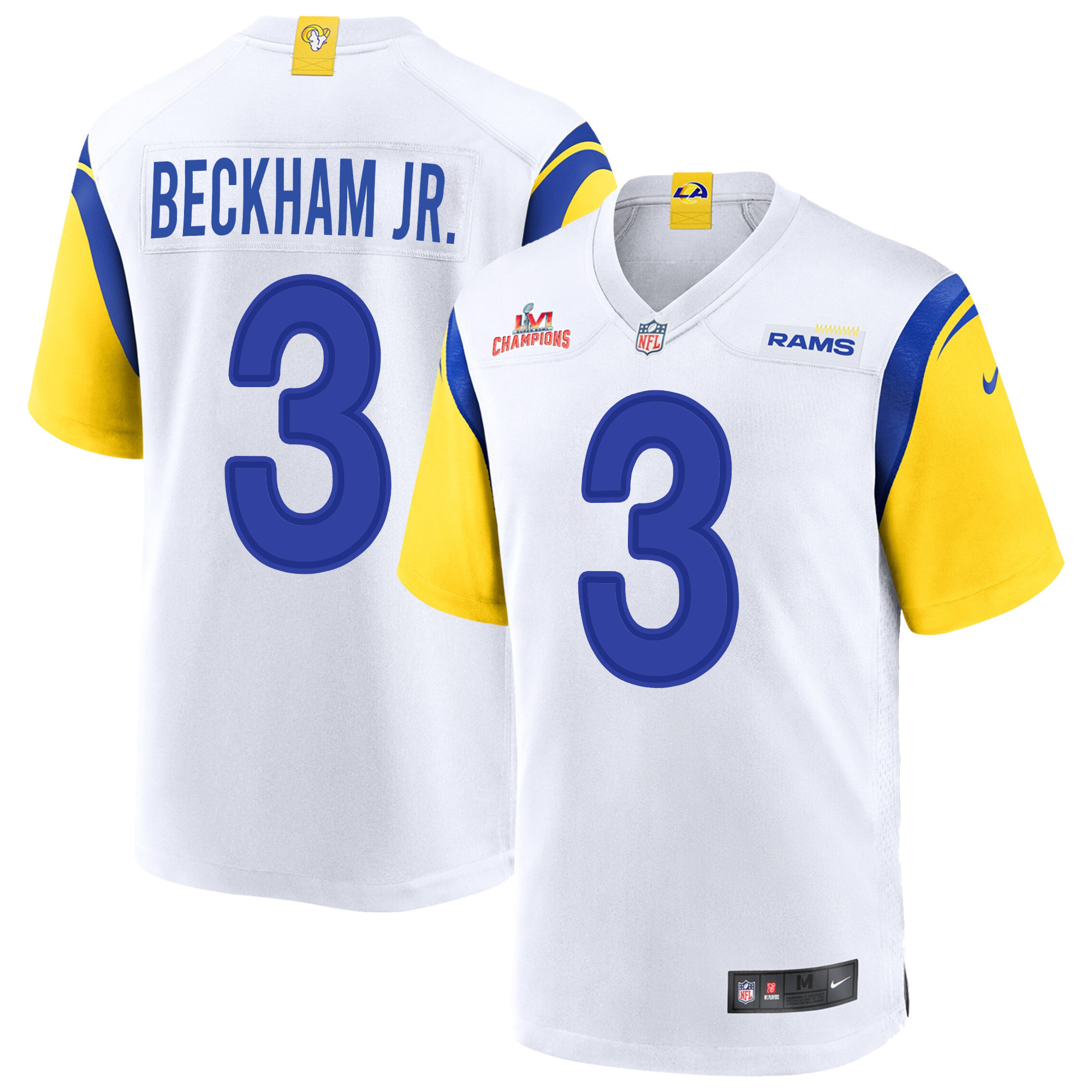 Super Bowl LVI Champions Los Angeles Rams Odell Beckham Jr. 3 White Men's Jersey Jersey