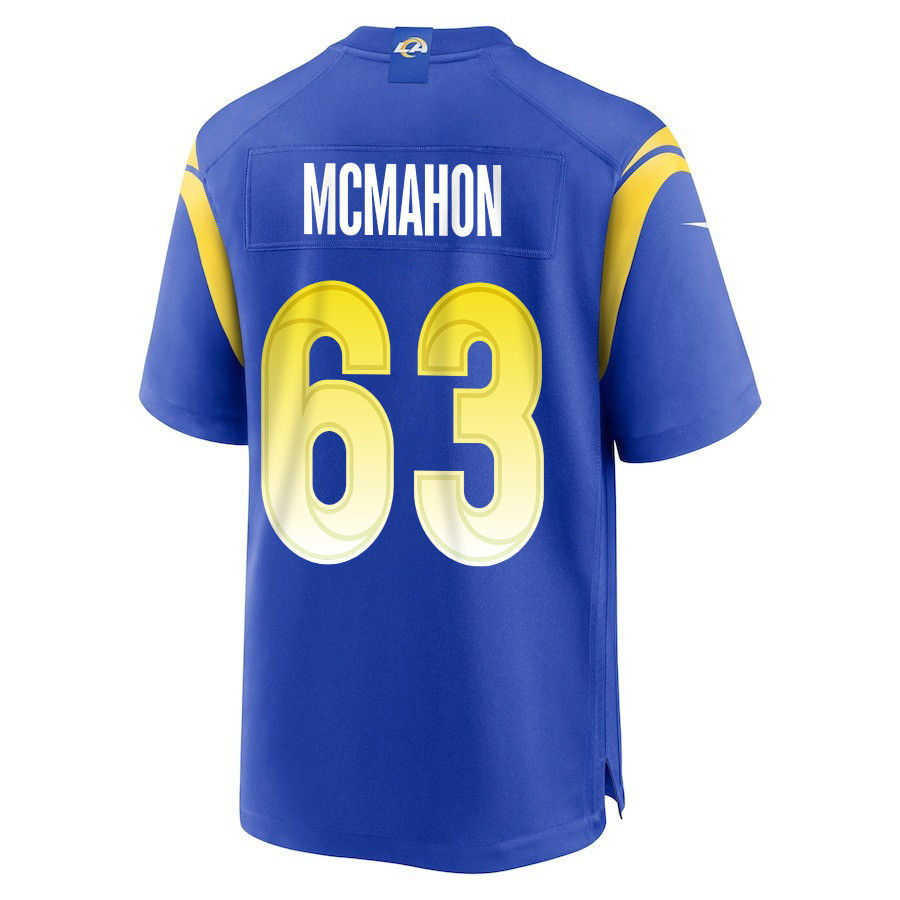 Dylan McMahon 63 Los Angeles Rams Super Bowl LIX New Orleans Patch Game Men Jersey - Royal