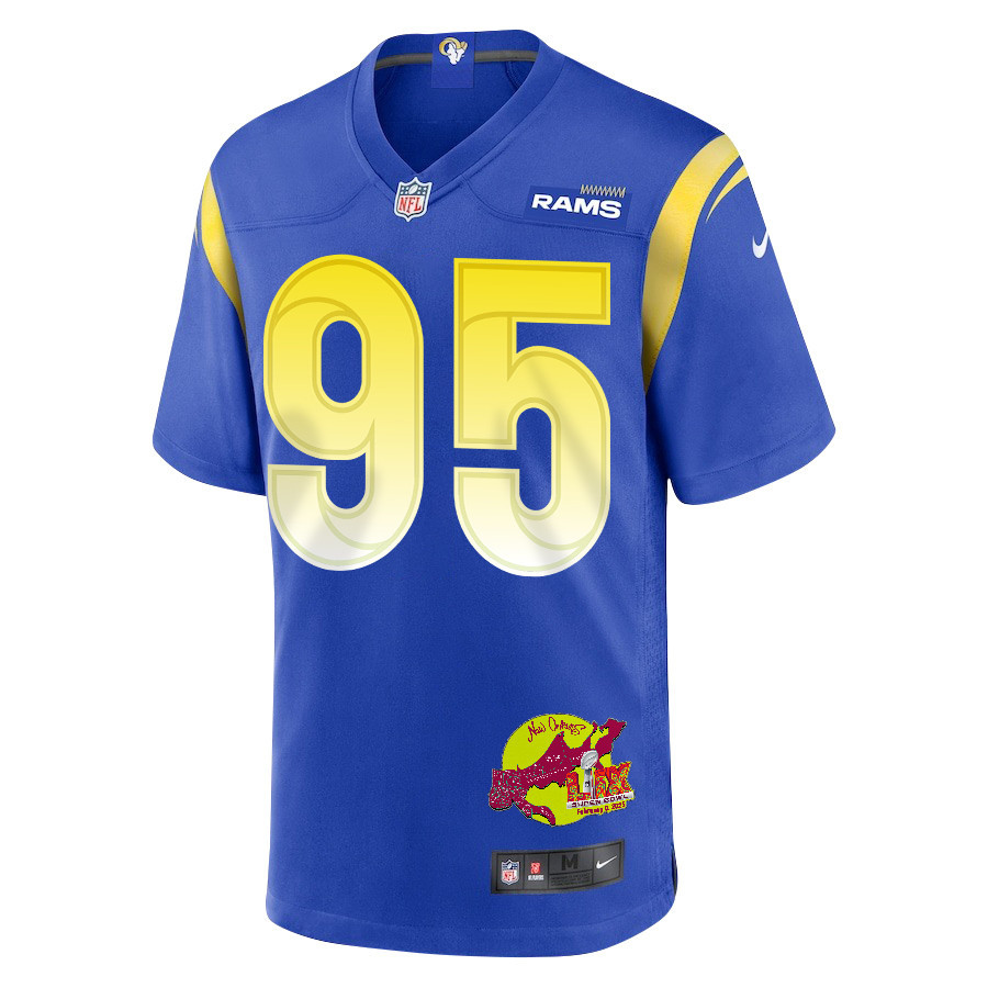 Bobby Brown III 95 Los Angeles Rams Super Bowl LIX New Orleans Patch Game Men Jersey - Royal