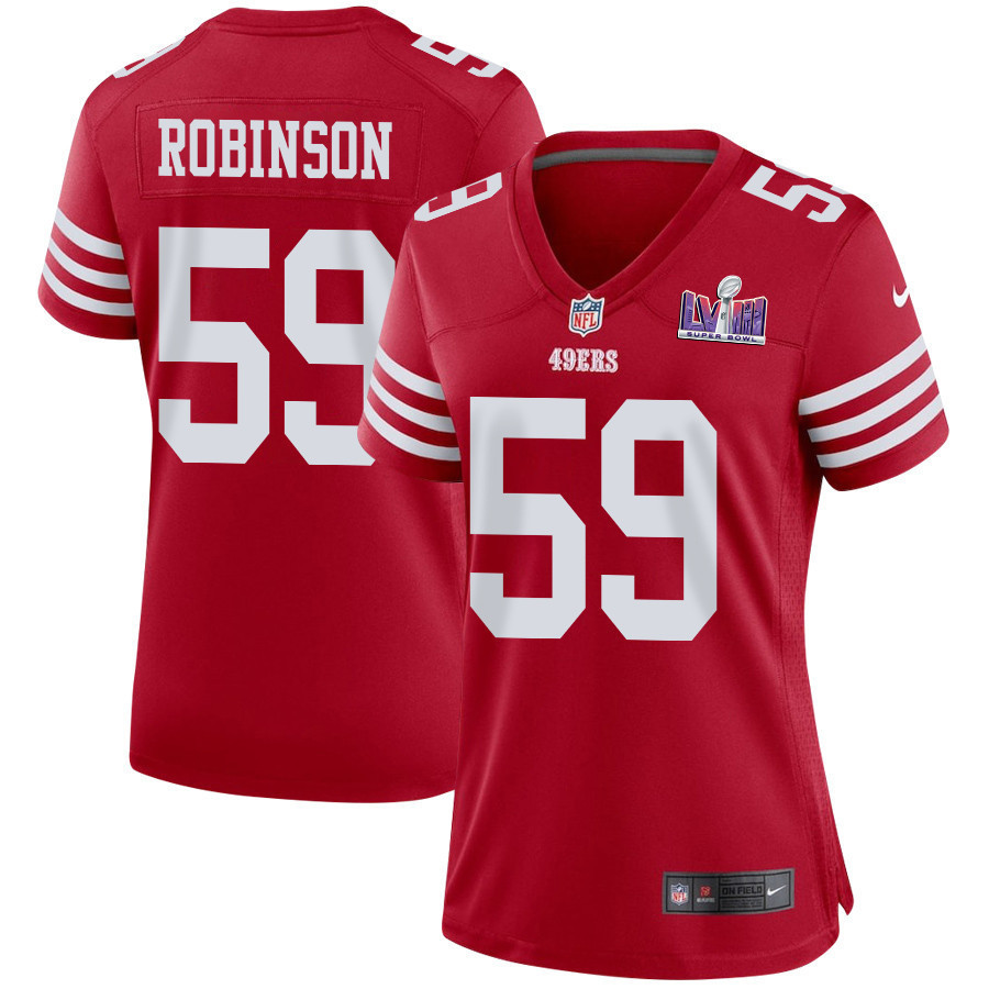Curtis Robinson 59 San Francisco 49ers Super Bowl LVIII Patch Game Women Jersey - Scarlet