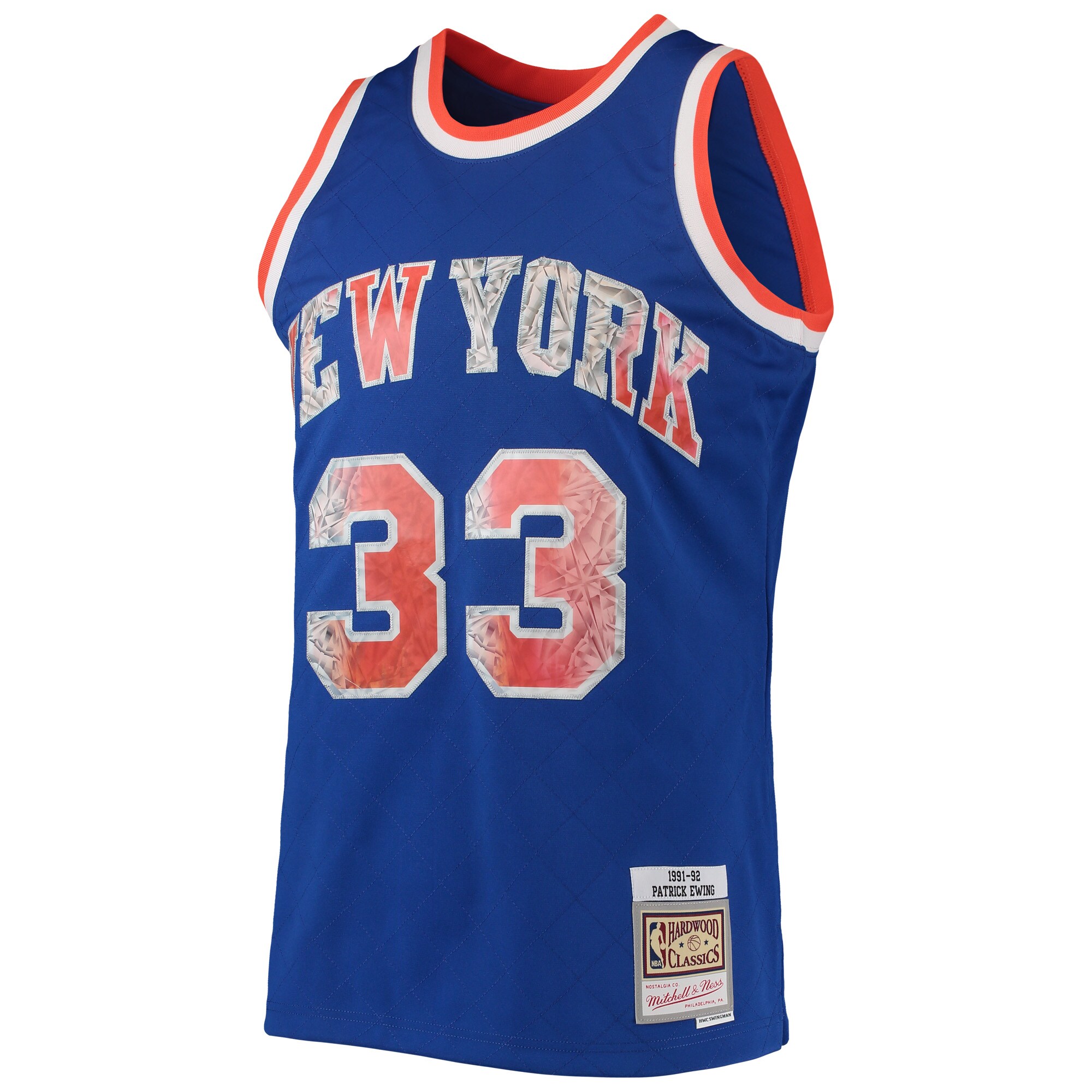 Patrick Ewing New York Knicks Mitchell & Ness 1991\/92 Hardwood Classics NBA 75th Anniversary Diamond Swingman Jersey - Blue