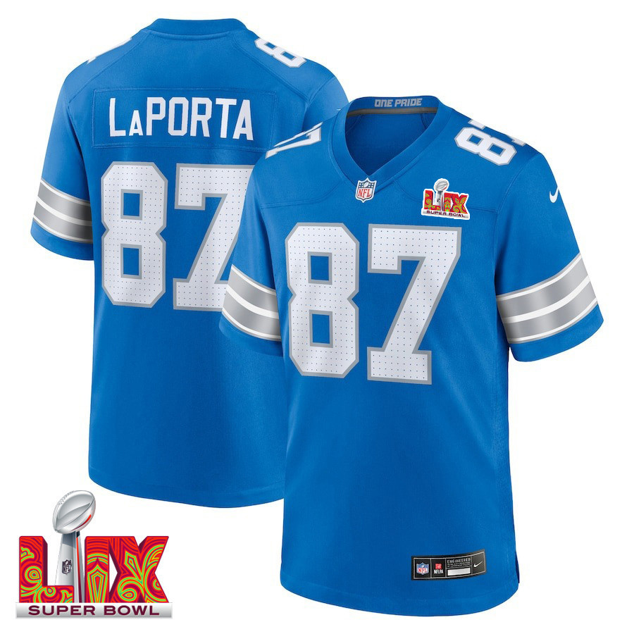 Sam LaPorta #87 Detroit Lions Super Bowl LIX Jersey - Men's - Blue