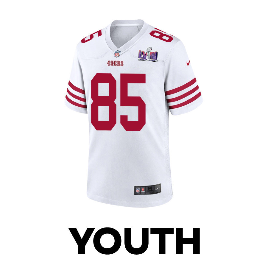 George Kittle 85 San Francisco 49ers Super Bowl LVIII Patch Game YOUTH Jersey - White