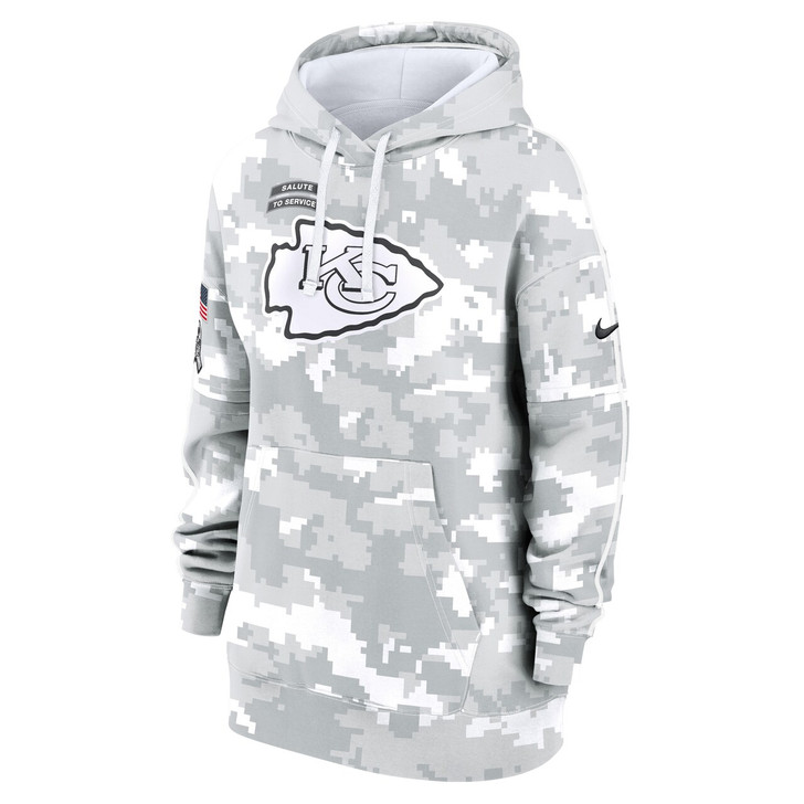 Kansas City Chiefs Women's 2024 Salute To Service Club Fleece Pullover Hoodie - Arctic Camo