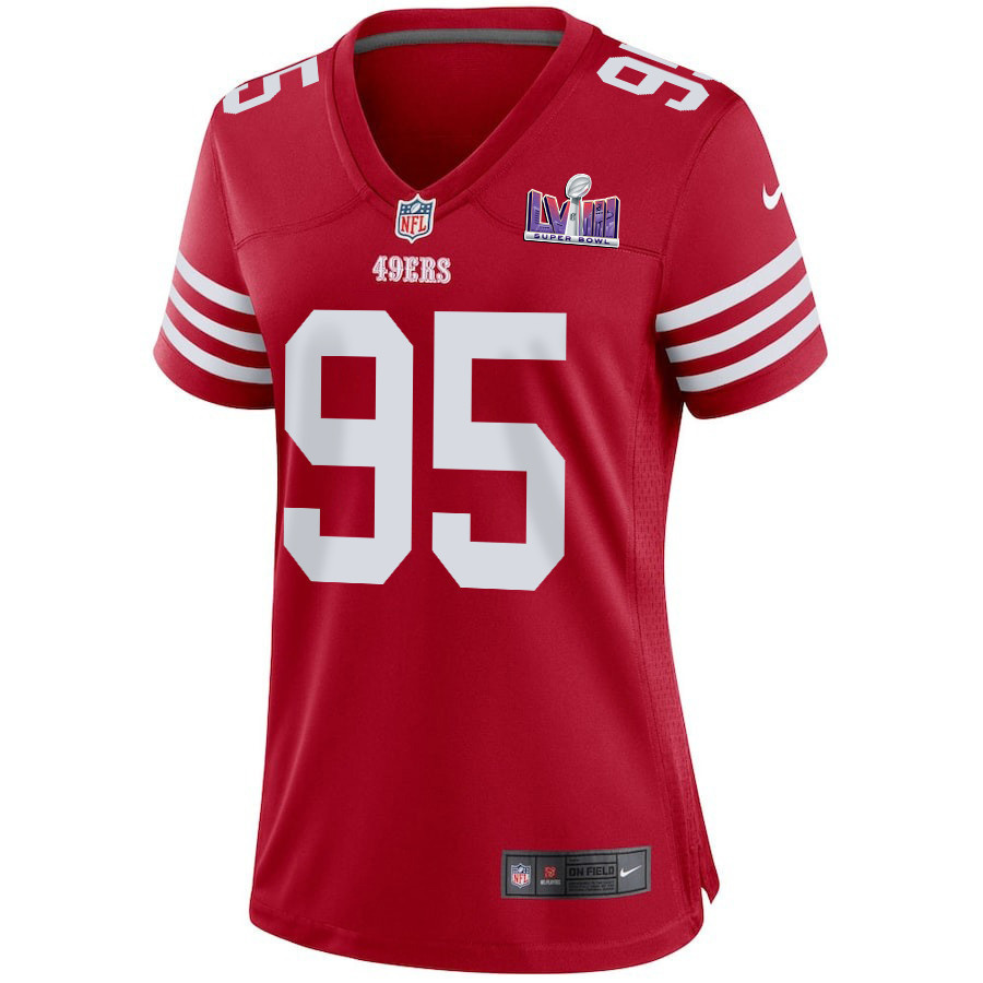 Drake Jackson 95 San Francisco 49ers Super Bowl LVIII Patch Game Women Jersey - Scarlet