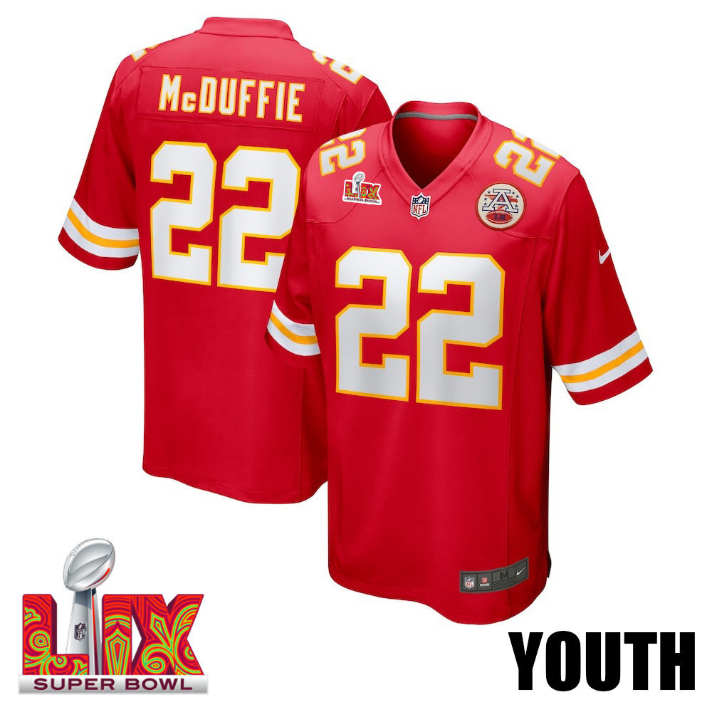 Trent McDuffie #22 Kansas City Chiefs Super Bowl LIX YOUTH Jersey - Red