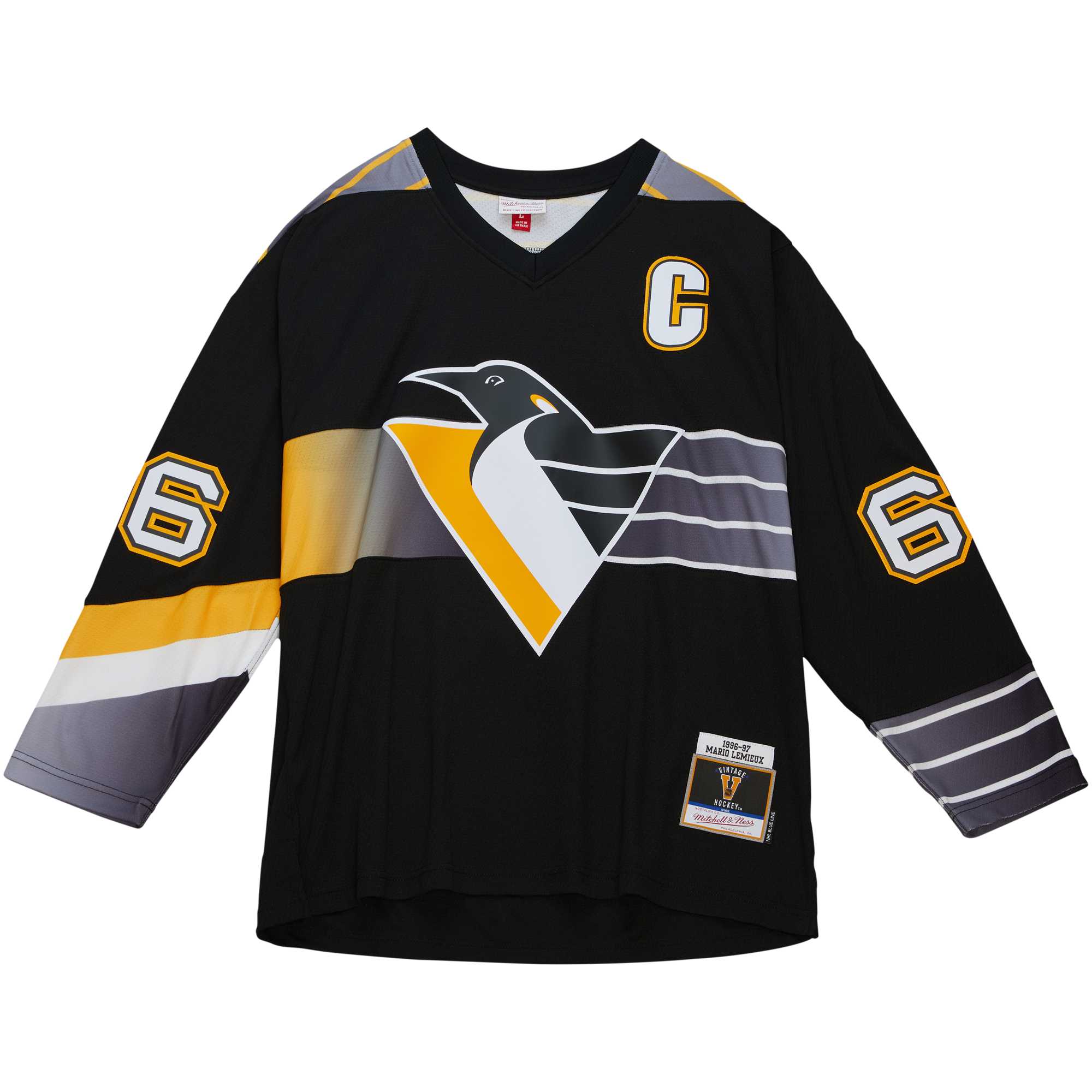 Mario Lemieux Pittsburgh Penguins Mitchell & Ness Captain's Patch 1996\/97 Blue Line Player Jersey - Black