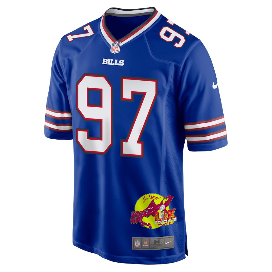 Jordan Phillips 97 Buffalo Bills Super Bowl LIX New Orleans Patch Game Men Jersey - Royal