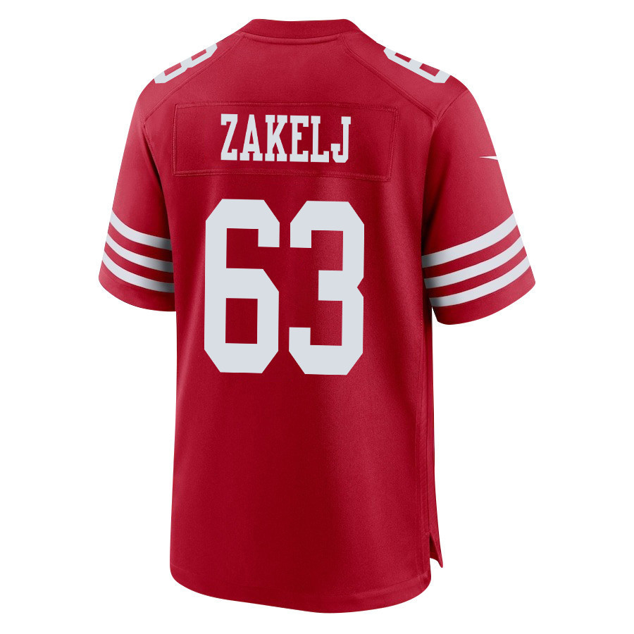 Nick Zakelj 63 San Francisco 49ers Super Bowl LVIII Patch Game Men Jersey - Scarlet