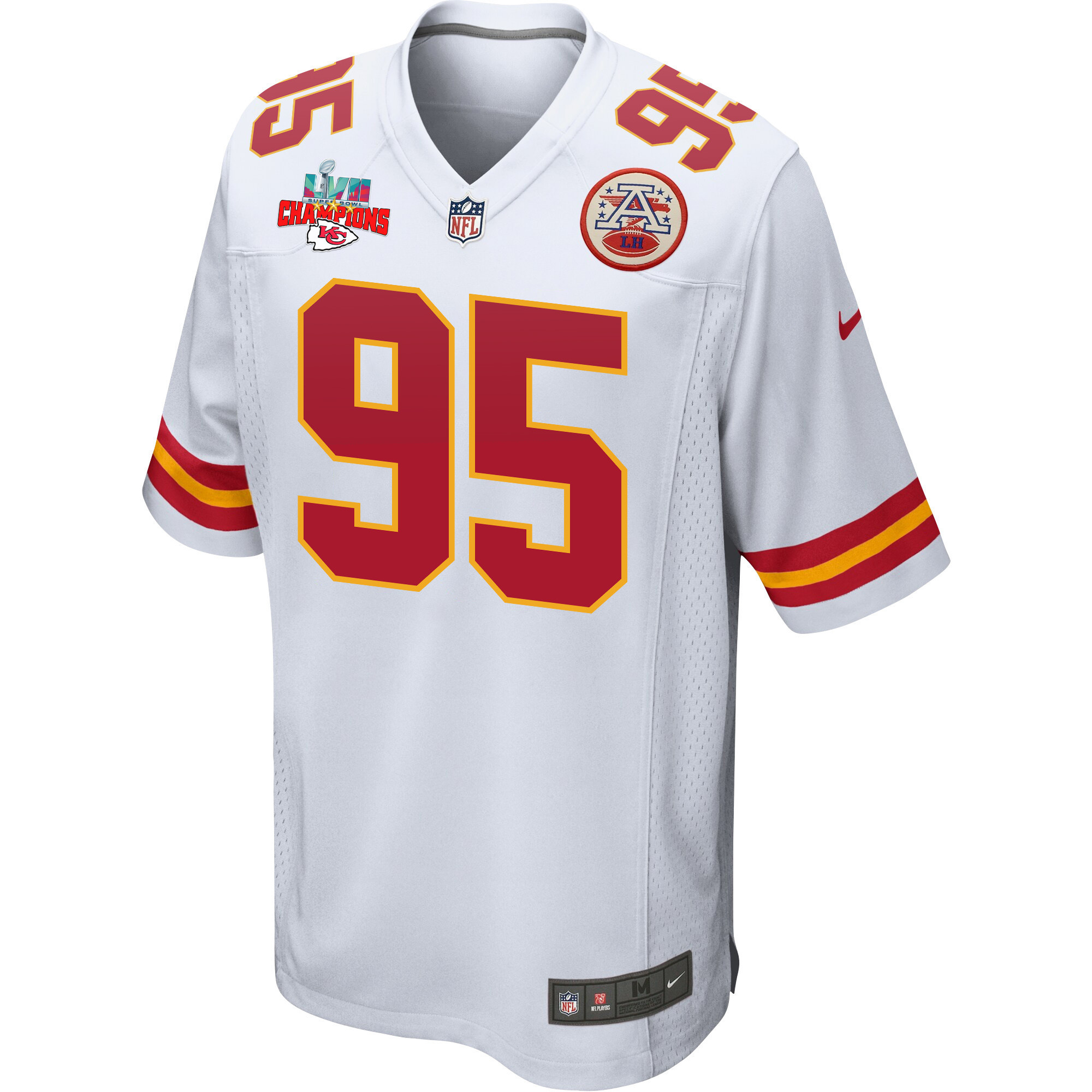 Chris Jones 95 Kansas City Chiefs Super Bowl LVII Champions 3 Stars Men Game Jersey - White