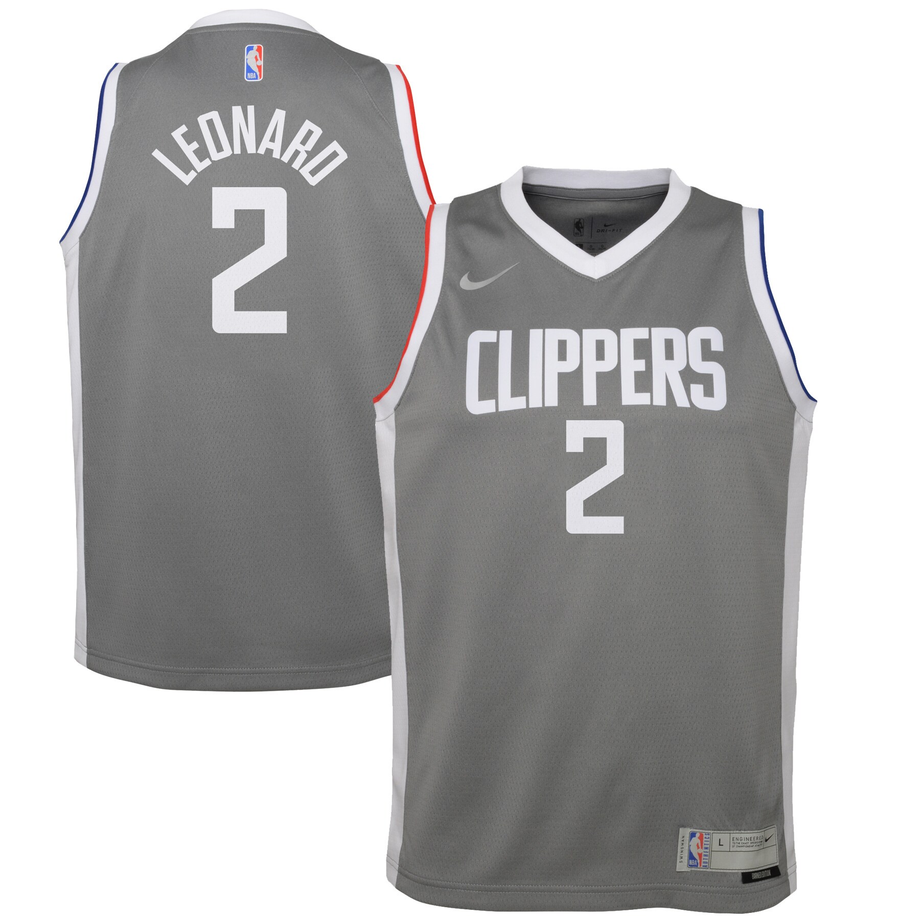 Kawhi Leonard LA Clippers Youth 2020\/21 Swingman Player Jersey Gray - Earned Edition