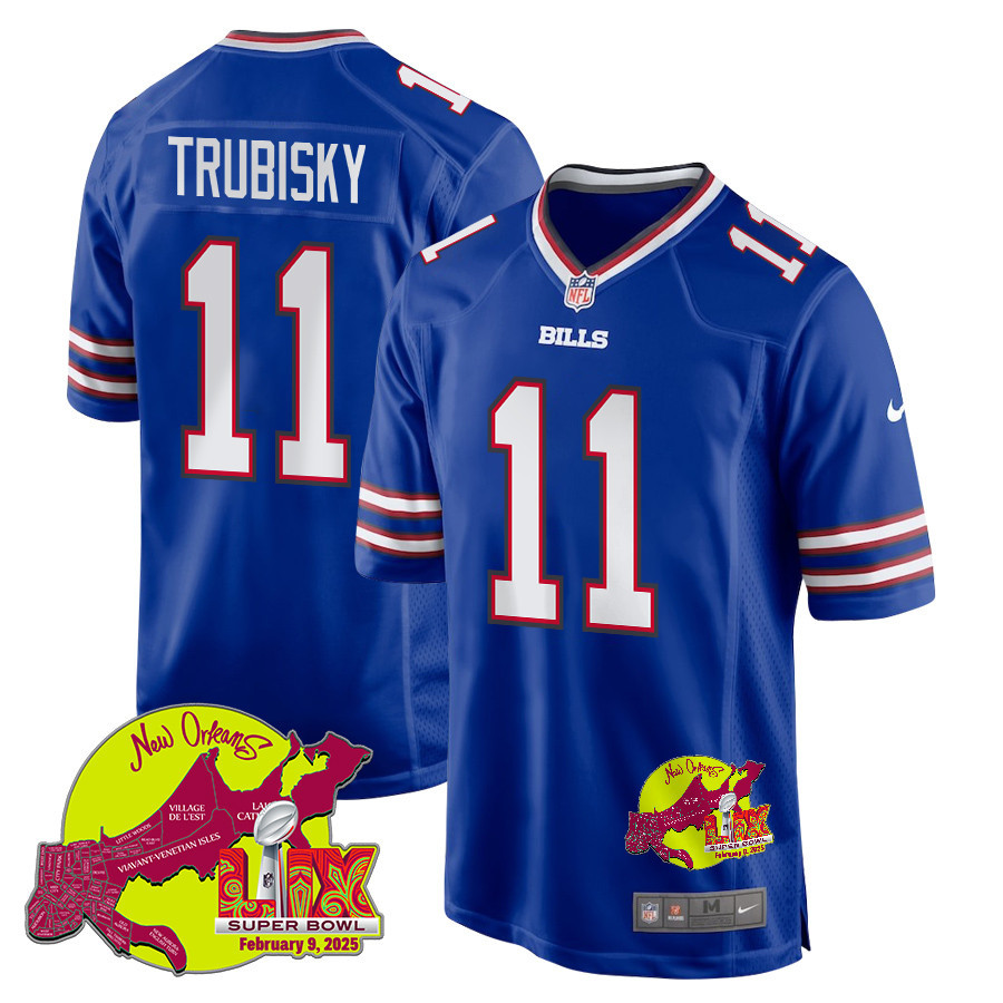 Mitchell Trubisky 11 Buffalo Bills Super Bowl LIX New Orleans Patch Game Men Jersey - Royal