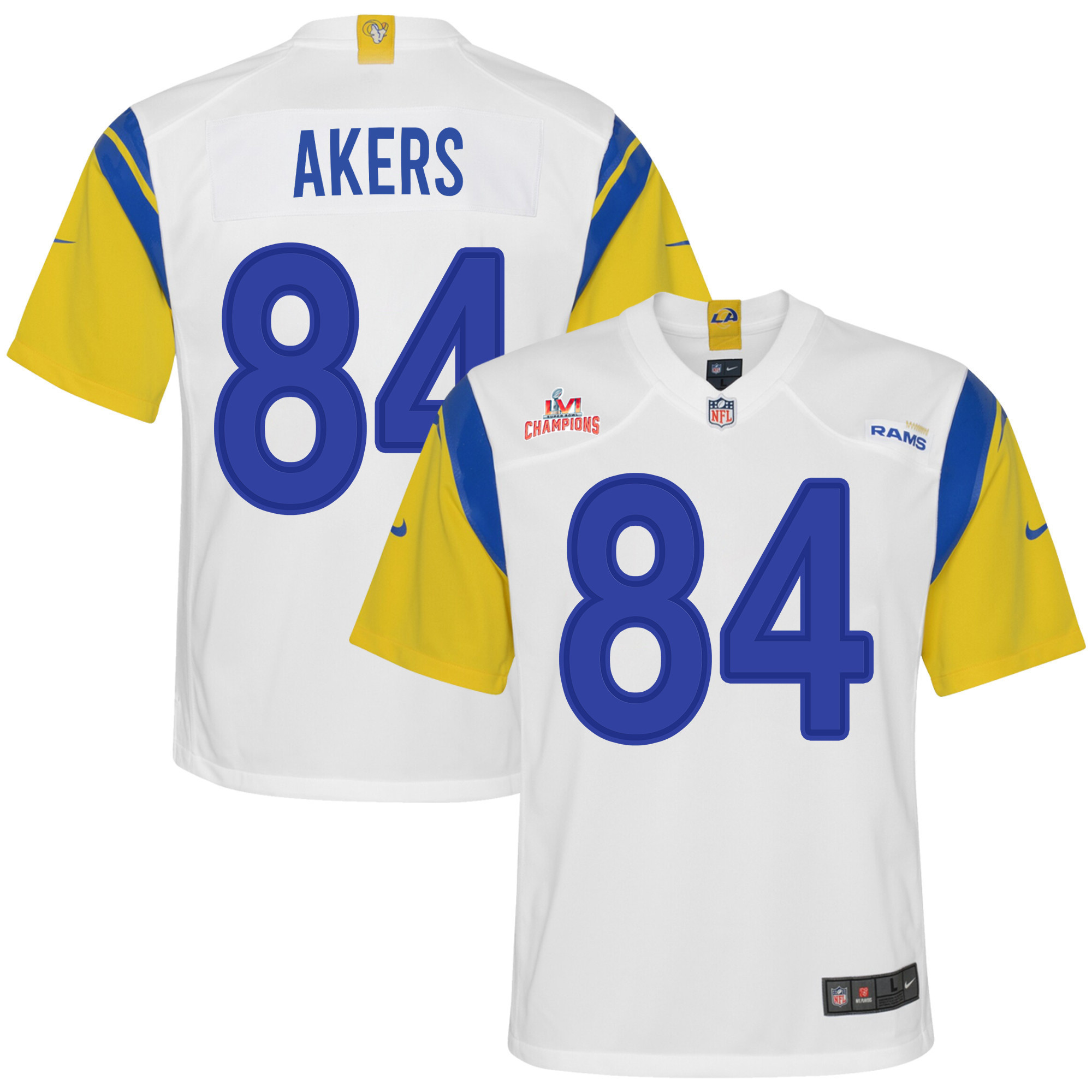 Super Bowl LVI Champions Los Angeles Rams Landen Akers 84 White Youth's Jersey Jersey