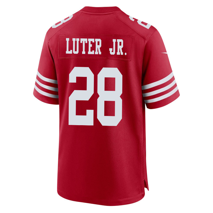 Darrell Luter Jr. 28 San Francisco 49ers Super Bowl LVIII Patch Game Men Jersey - Scarlet