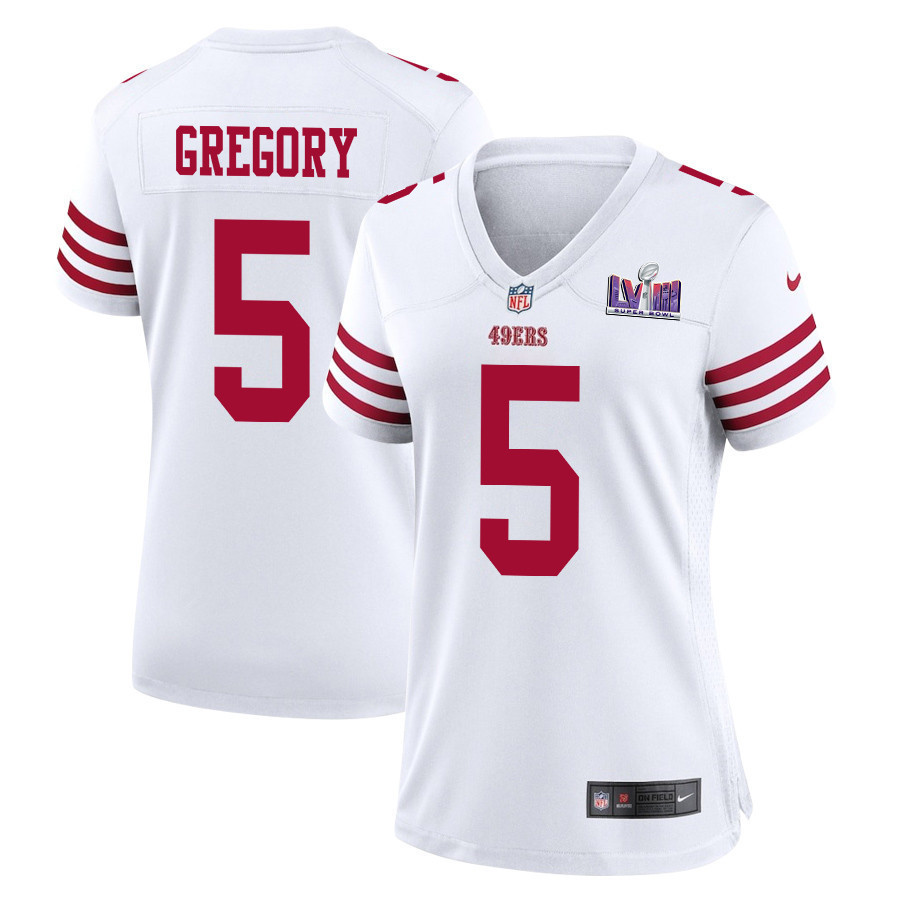 Randy Gregory 5 San Francisco 49ers Super Bowl LVIII Patch Game Women Jersey - White