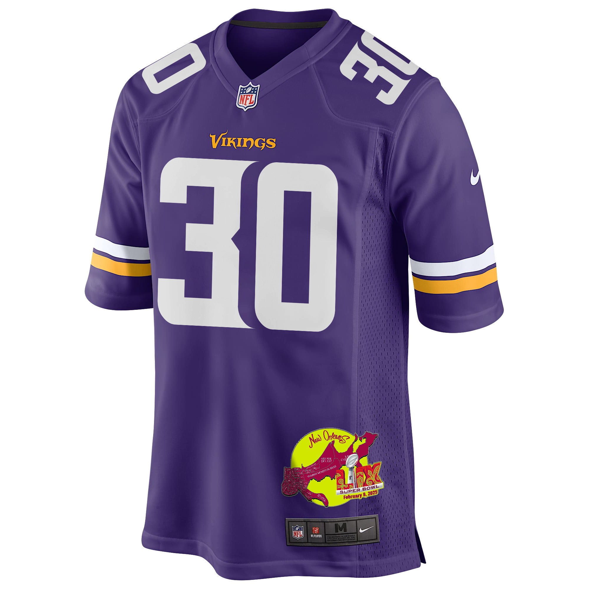 C.J. Ham 30 Minnesota Vikings Super Bowl LIX New Orleans Patch Game Men Jersey - Purple