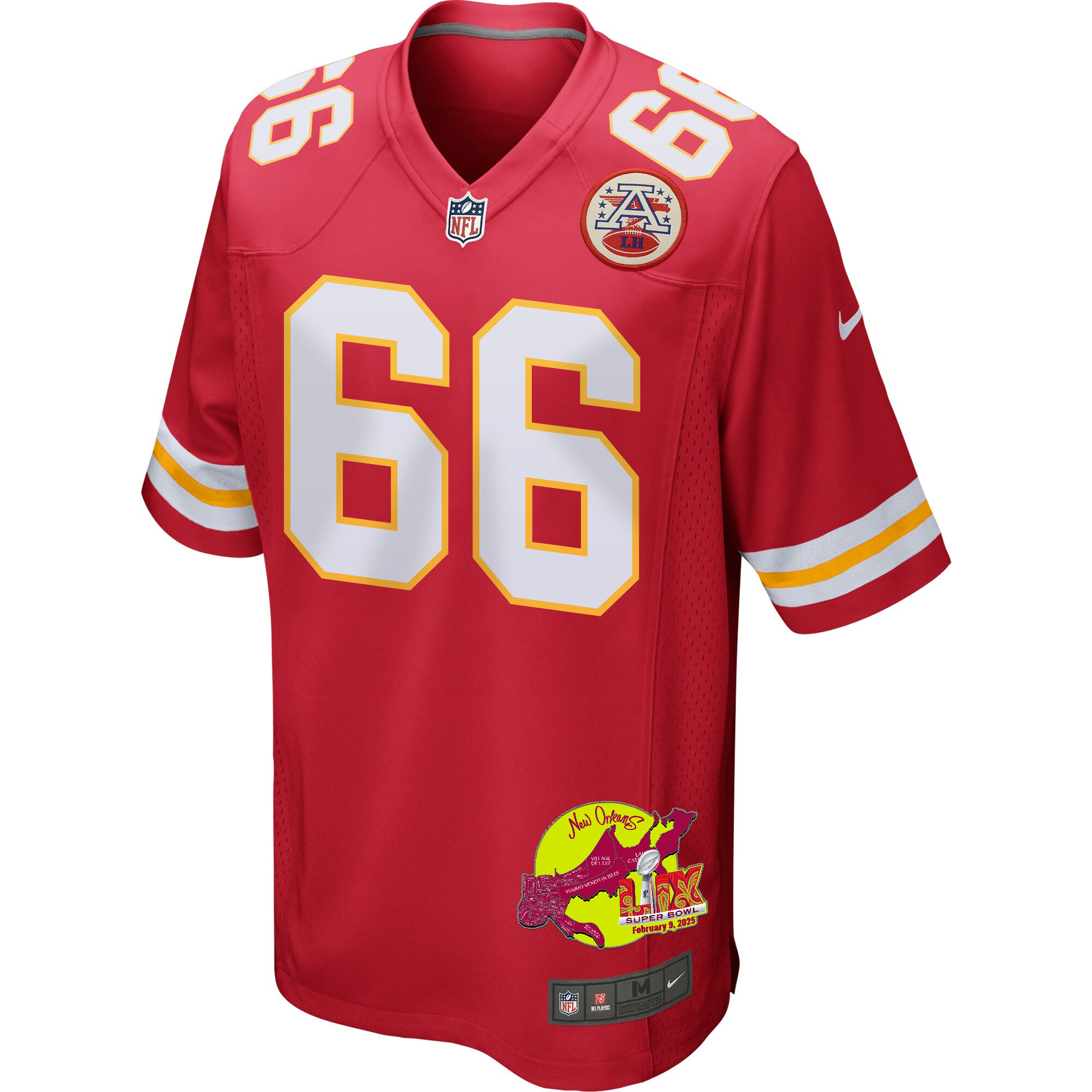 Mike Caliendo 66 Kansas City Chiefs Super Bowl LIX New Orleans Patch Game Men Jersey - Red