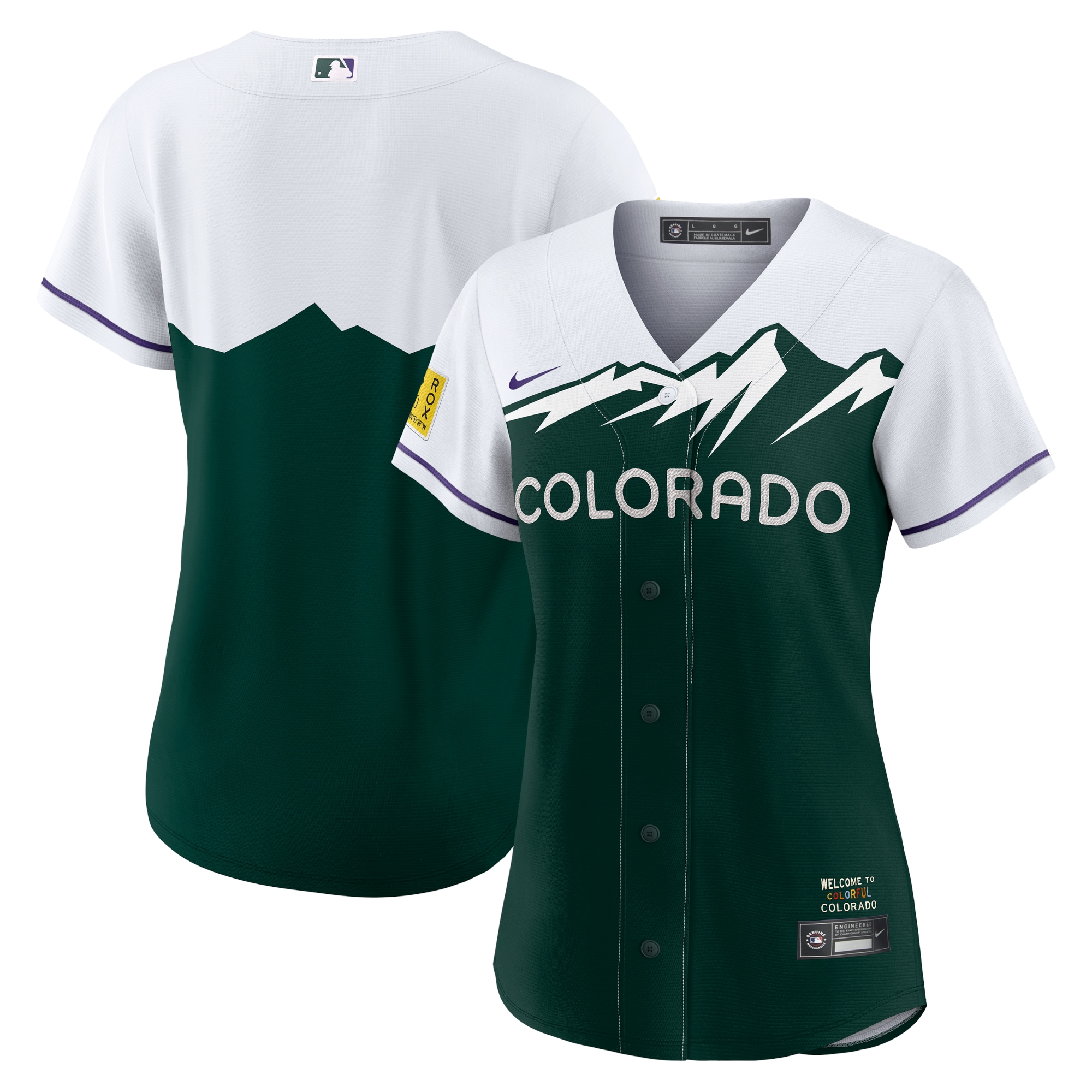 Colorado Rockies Women's City Connect Replica Team Jersey - White\/Forest Green