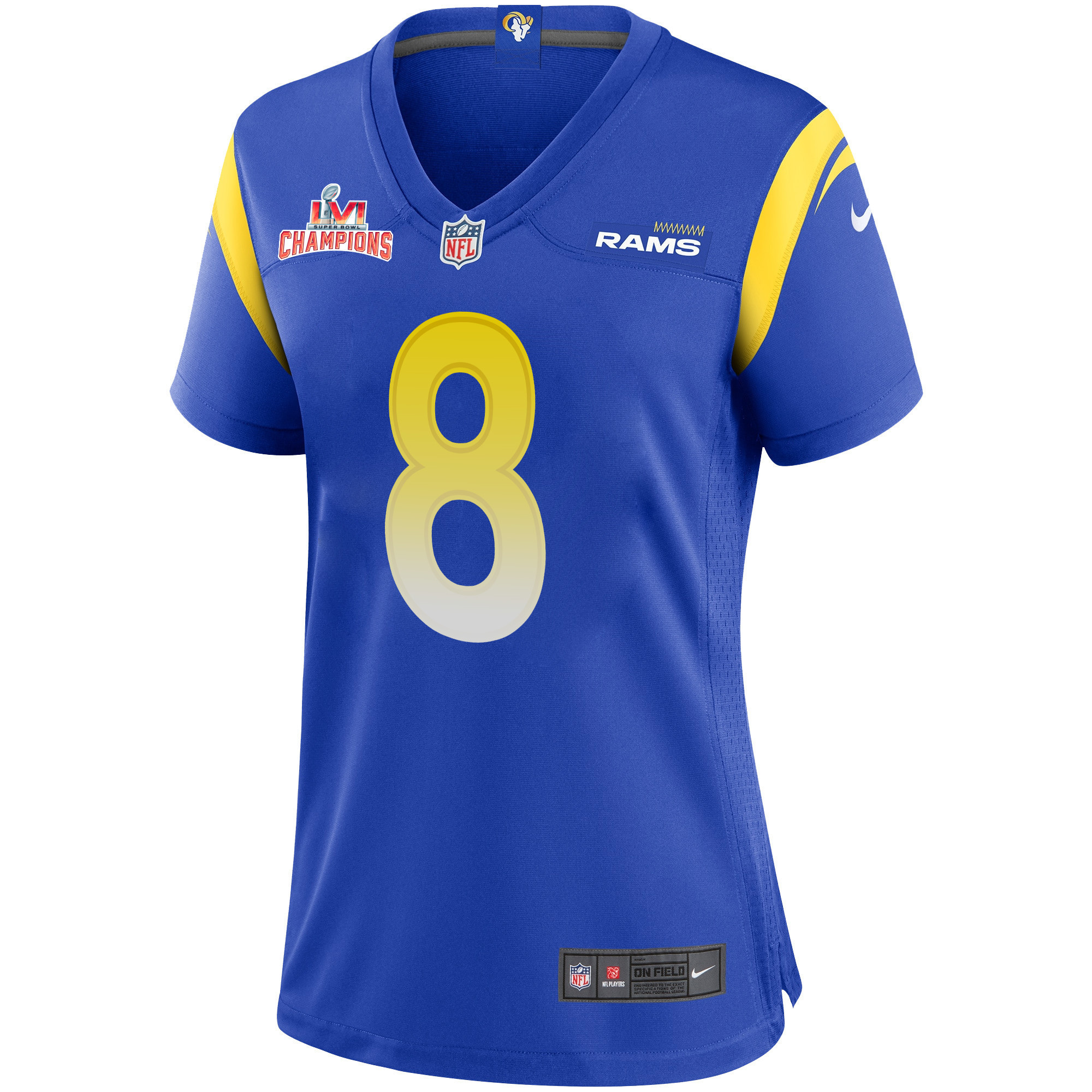 Super Bowl LVI Champions Los Angeles Rams Matt Gay 8 Royal Women's Jersey Jersey